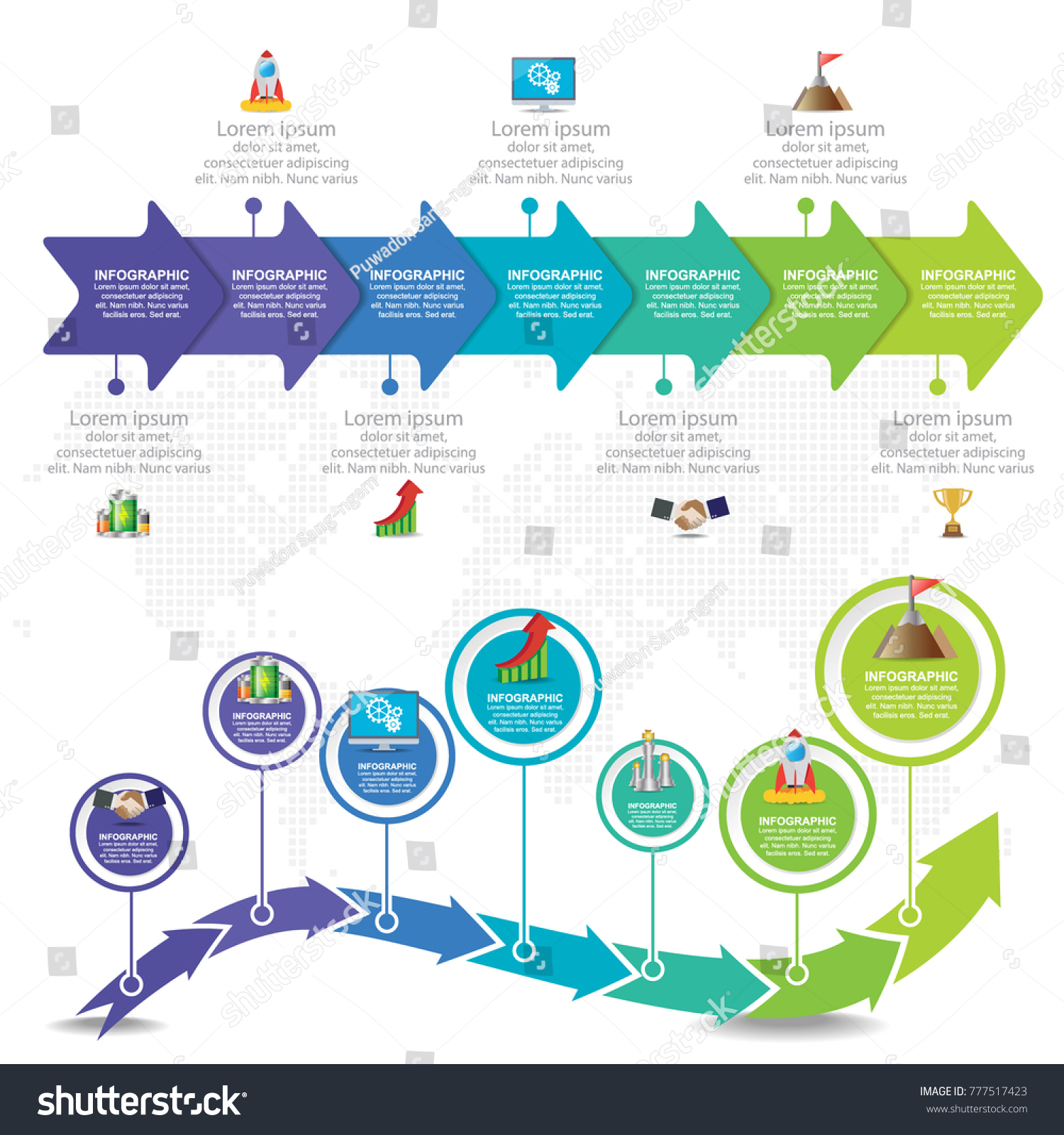 7 Parts infographic flow chart and marketing icons can be used for workflow layout, diagram