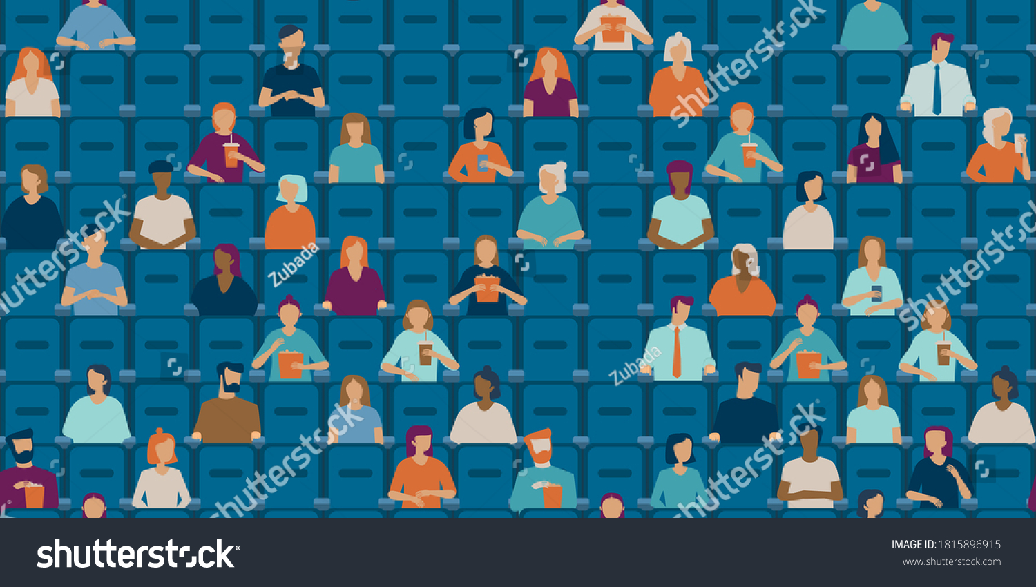 SVG of  People are watching movie in a half empty cinema hall. Social distancing concept in public places after covid-19 coronavirus pandemic. Flat vector pattern  svg