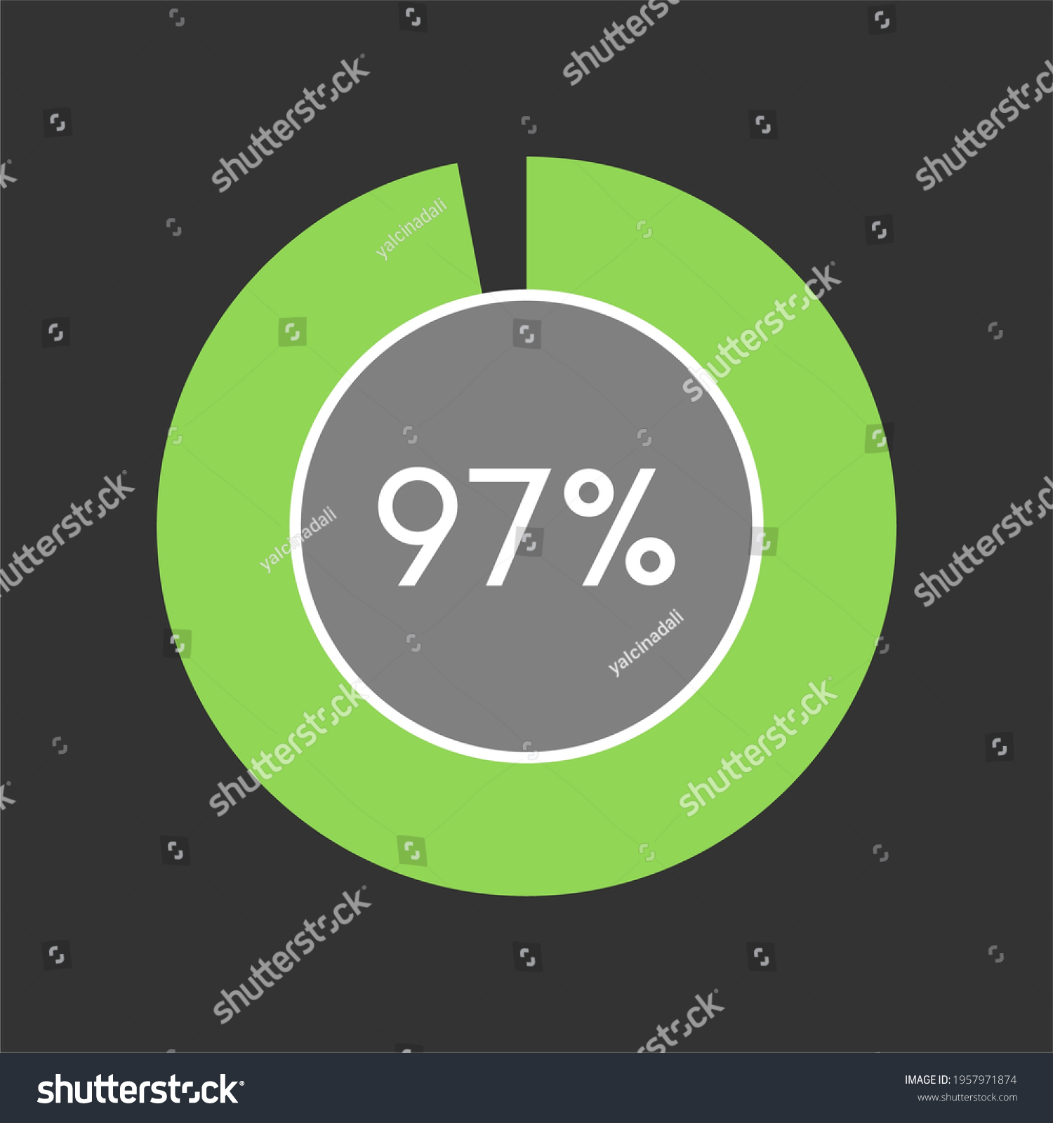 SVG of 97 percent, circle percentage diagram on black background vector illustration. svg