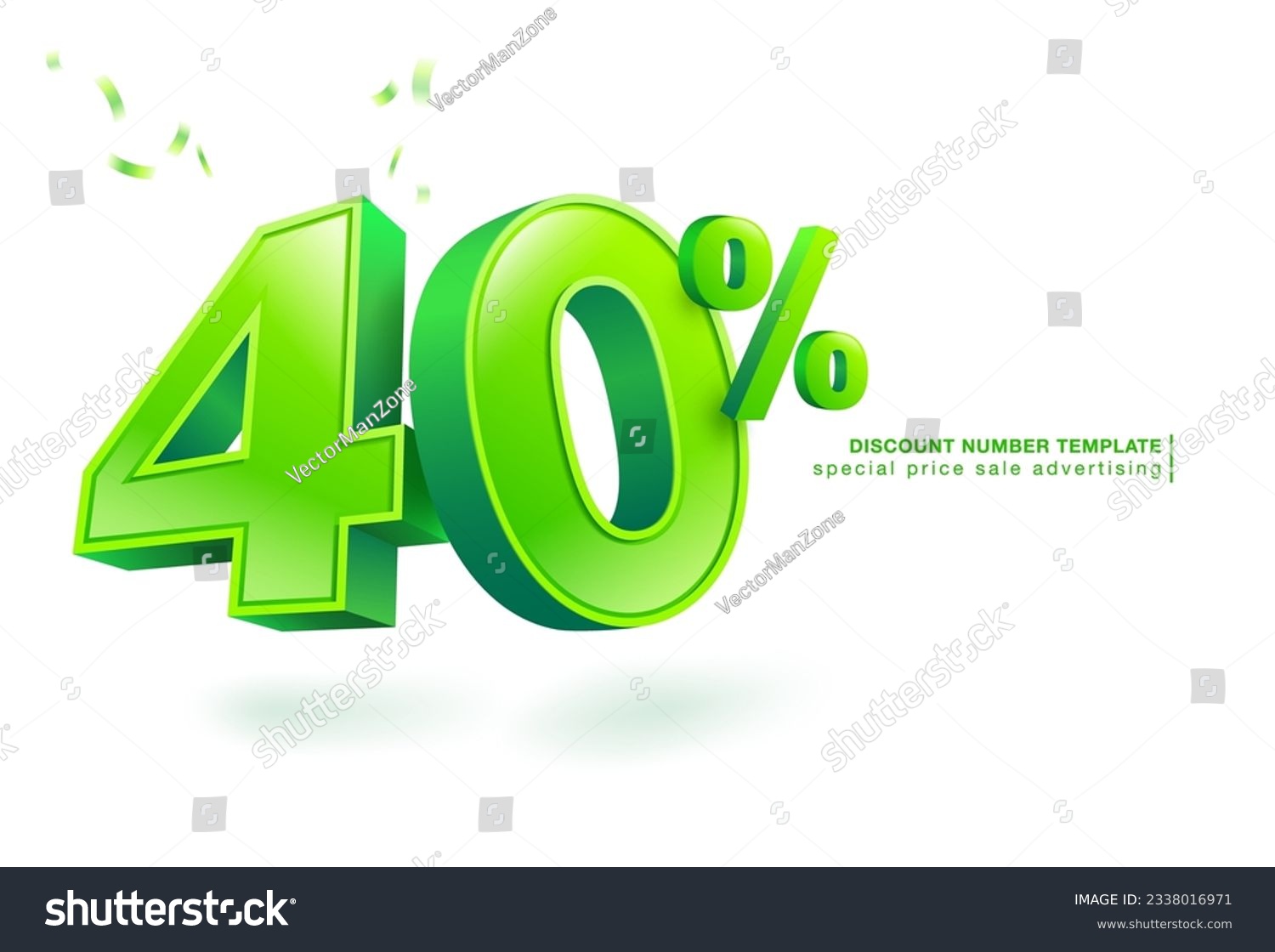 SVG of 40 percent discount. Green lettering template on 40% numbers in three dimensional style. Use for promotional ads in special sale isolated on white background. illustration vector file. svg