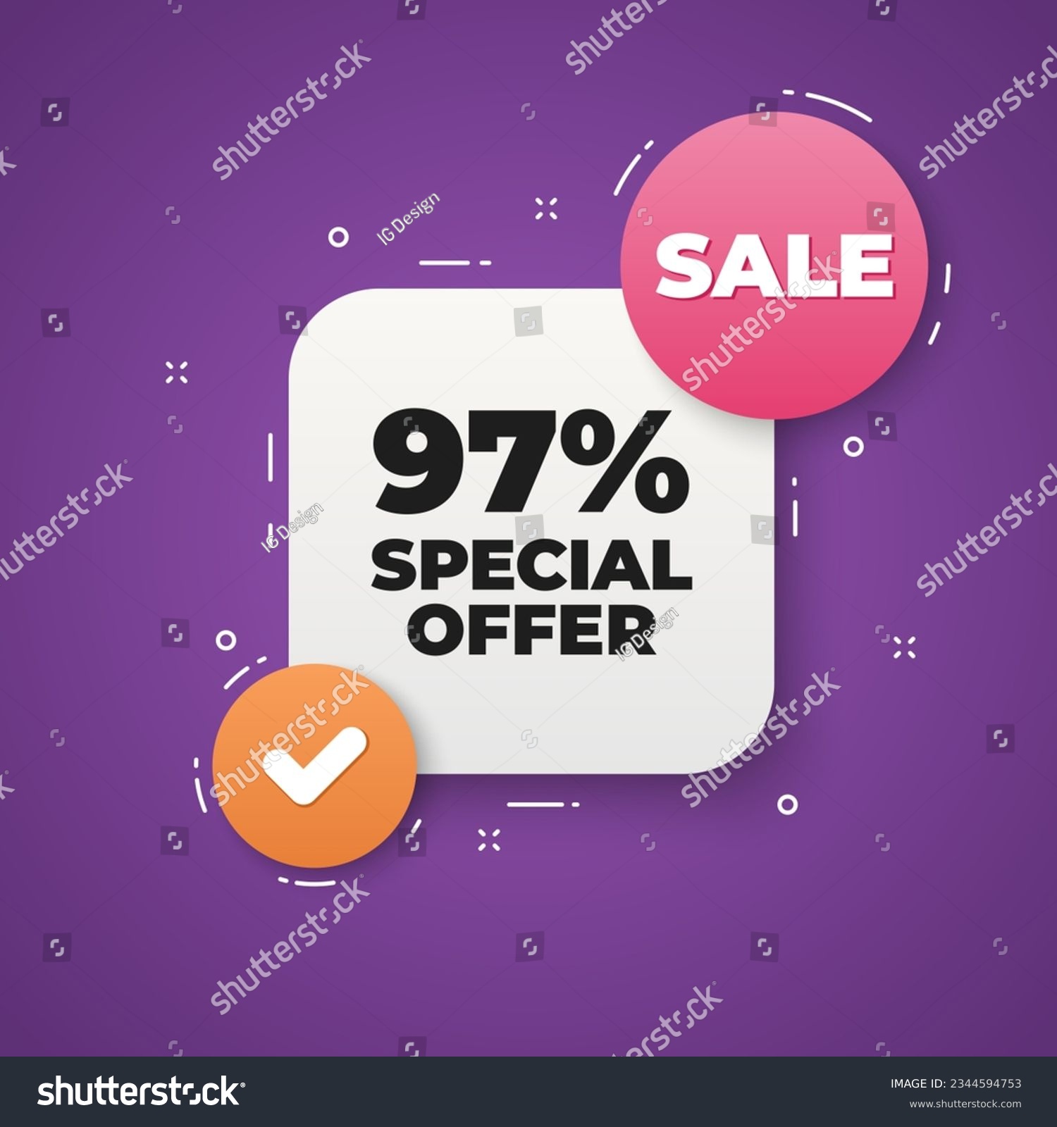 SVG of 97 percent discount offer tag. 3d bubble chat banner. Discount offer coupon. Sale price promo sign. Special offer symbol. Discount adhesive tag. Promo banner. Vector svg