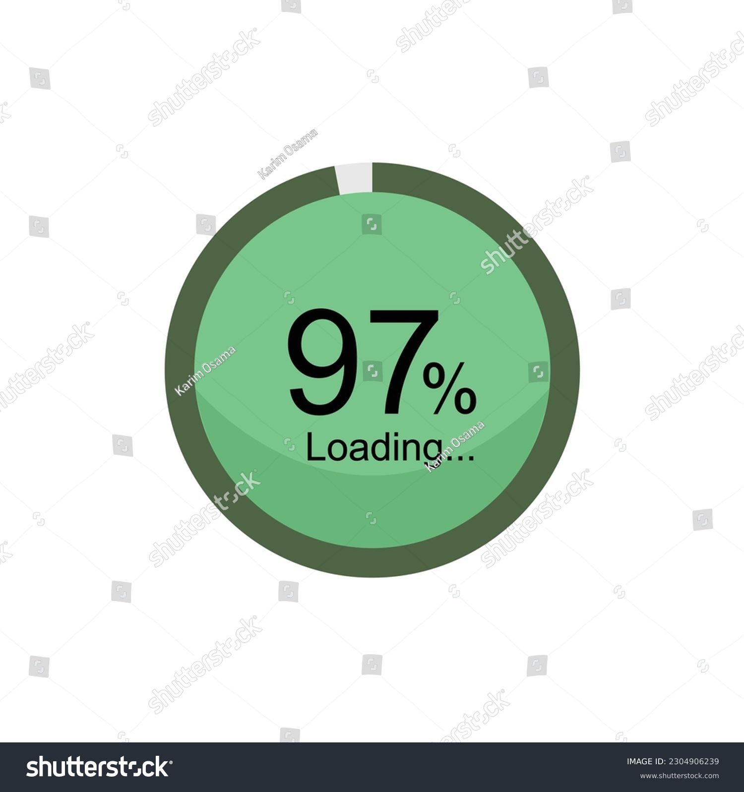 SVG of 97 percent filled round loading. 97% loading or charging symbol. Progress, waiting, transfer, buffering or downloading icon. Infographic element for website or mobile app interface. svg
