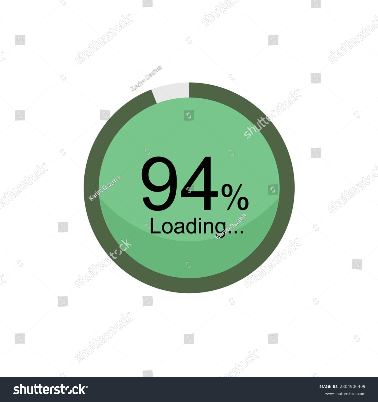 SVG of 94 percent filled round loading. 94% loading or charging symbol. Progress, waiting, transfer, buffering or downloading icon. Infographic element for website or mobile app interface. svg