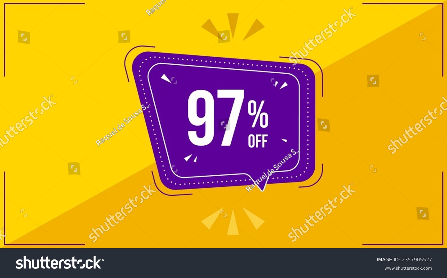 SVG of 97 percent, ninety seven percent. Discount banner shape. Sale coupon purple bubble icon. Special offer badge. Yellow abstract background. Modern concept design. Banner with offer badge. Vector svg