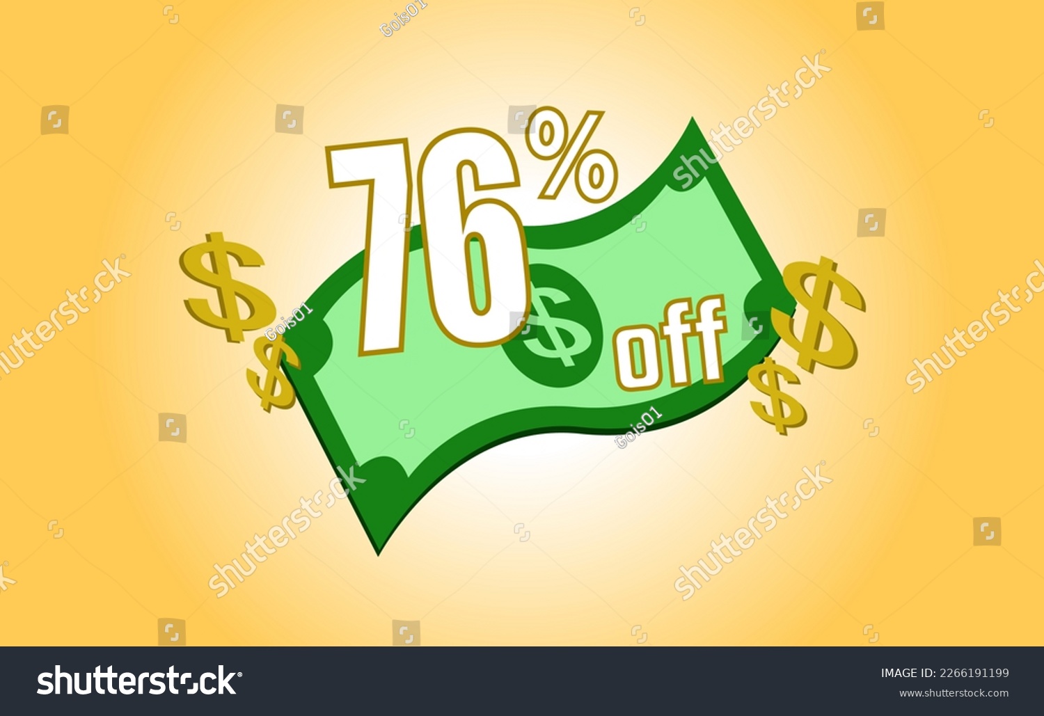 SVG of 76 percent off. Banner with banknote and dollar sign svg