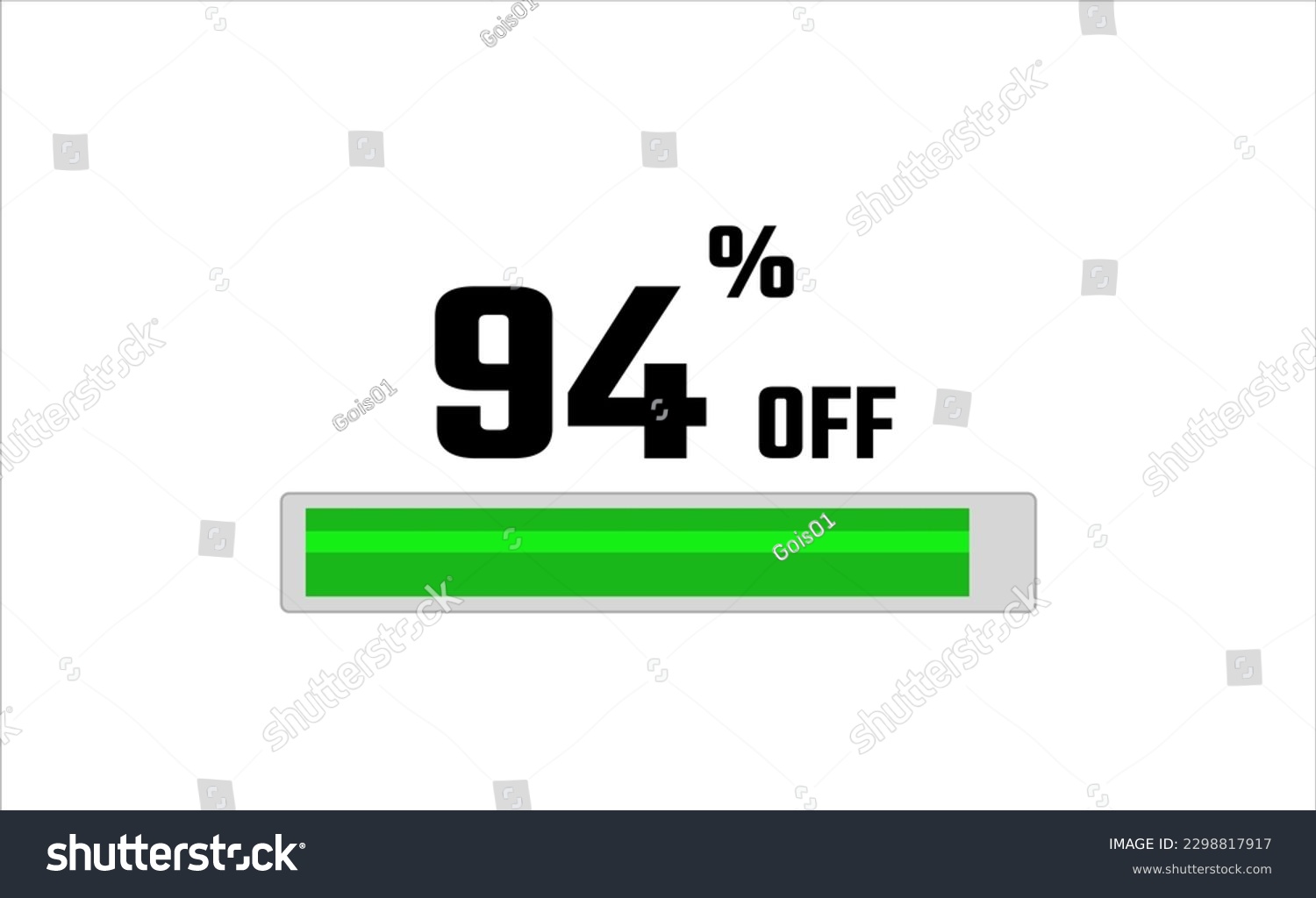 SVG of 94 percent off. Banner with loading bar, green and gray color, white background, and black font. svg