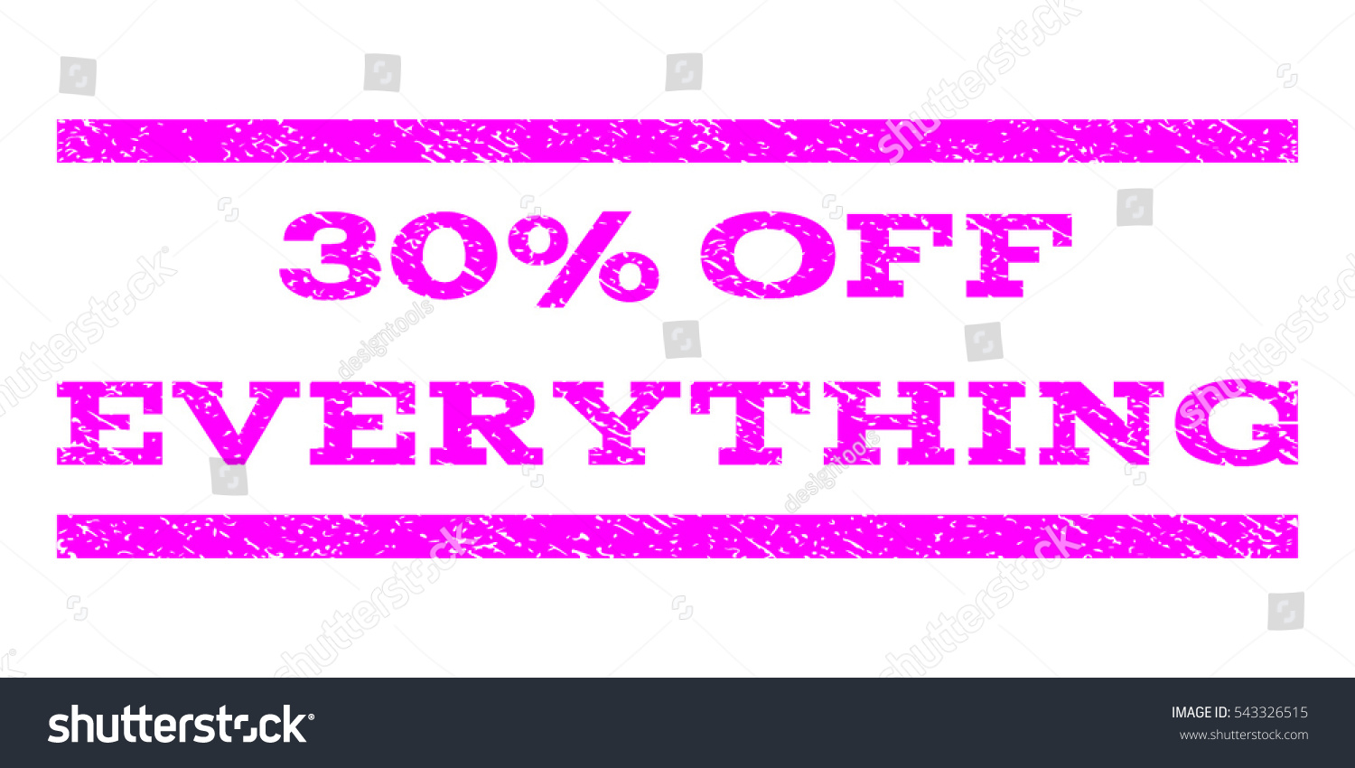 SVG of 30 Percent Off Everything watermark stamp. Text caption between horizontal parallel lines with grunge design style. Rubber seal stamp with dirty texture. svg