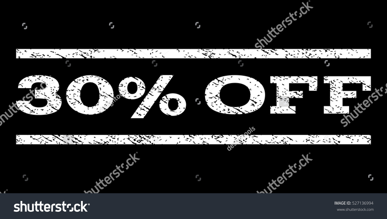 SVG of 30 Percent Off watermark stamp. Text caption between horizontal parallel lines with grunge design style. Rubber seal white stamp with dirty texture. Vector ink imprint on a black background. svg
