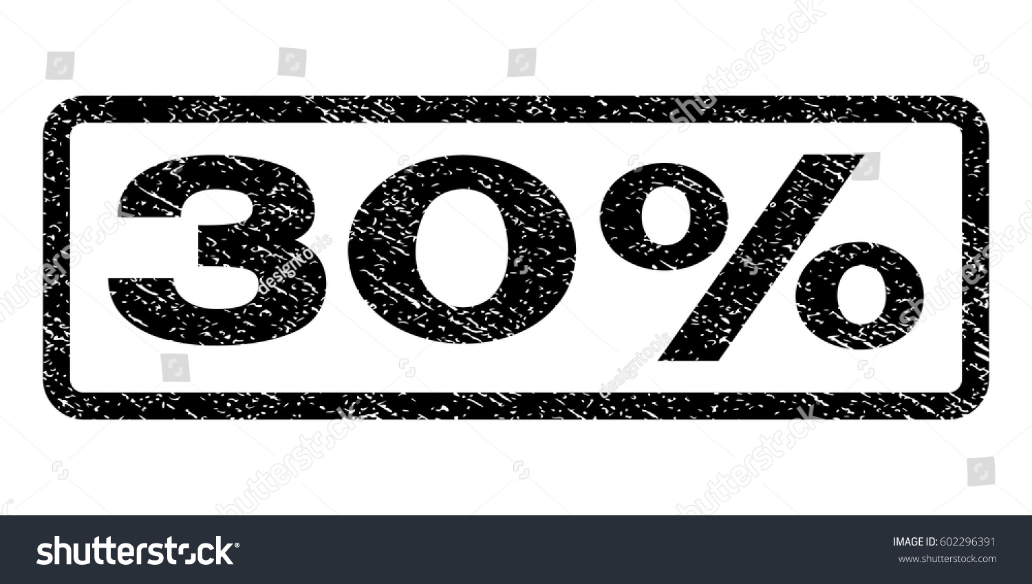 SVG of 30 Percent watermark stamp. Text caption inside rounded rectangle with grunge design style. Rubber seal stamp with scratched texture. Vector black ink imprint on a white background. svg