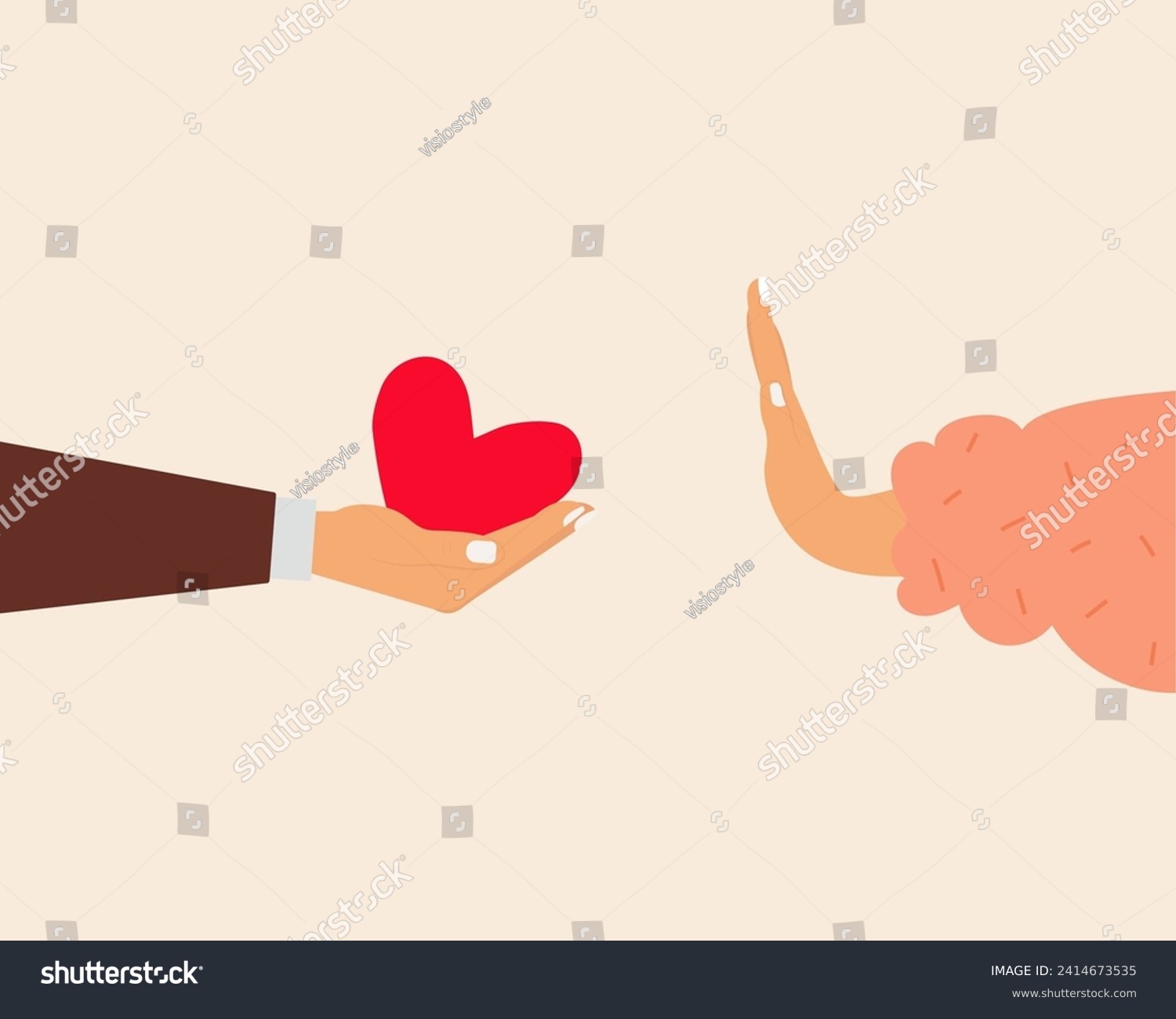 SVG of 
Person not allowing to show care for him. Human hand refuses love and help hand. Character avoidant and dismissive of support from people. Mental health vector illustration
 svg