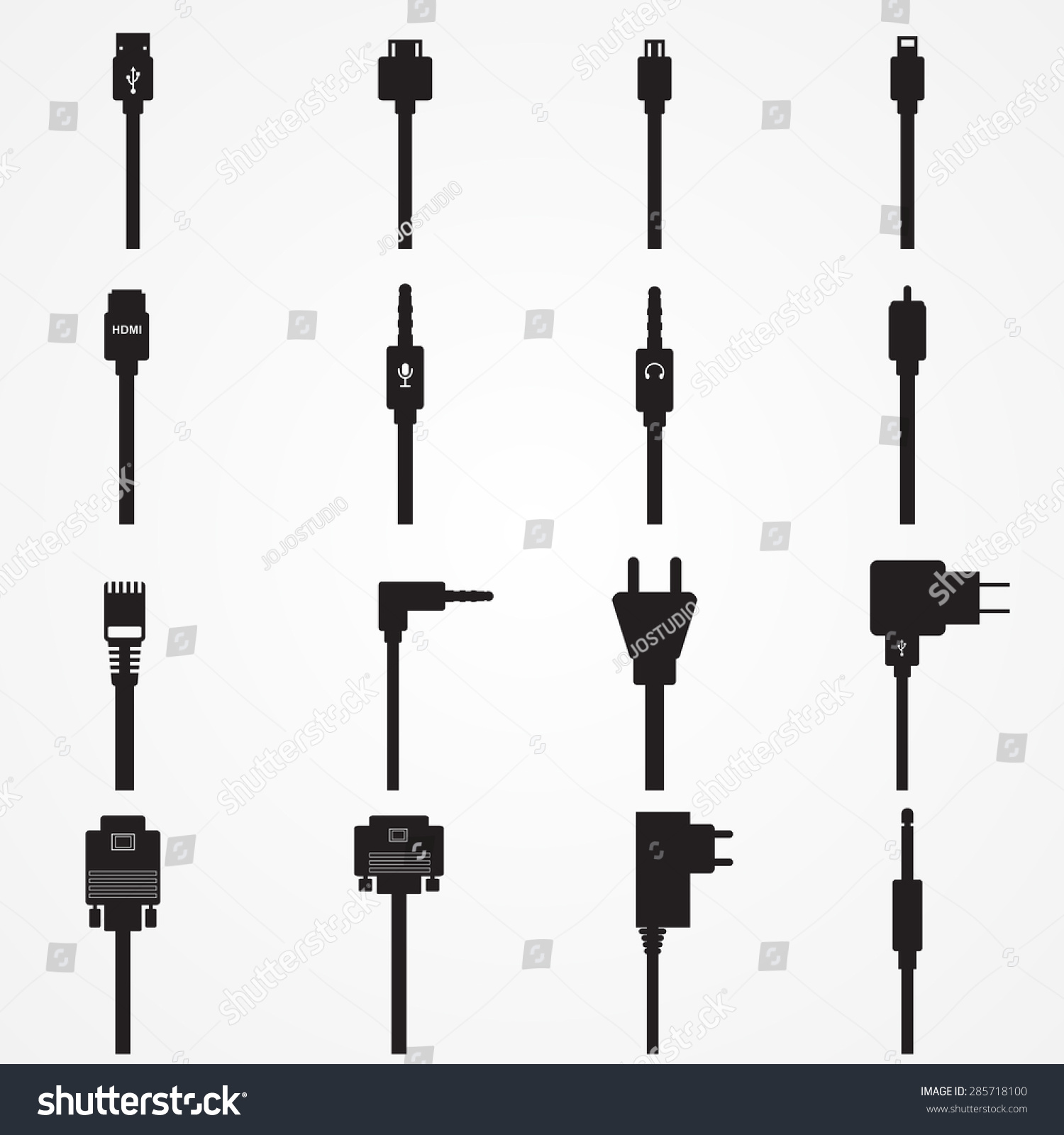 Plug Wire Cable Computer Icons Set Stock Vector (Royalty Free) 285718100