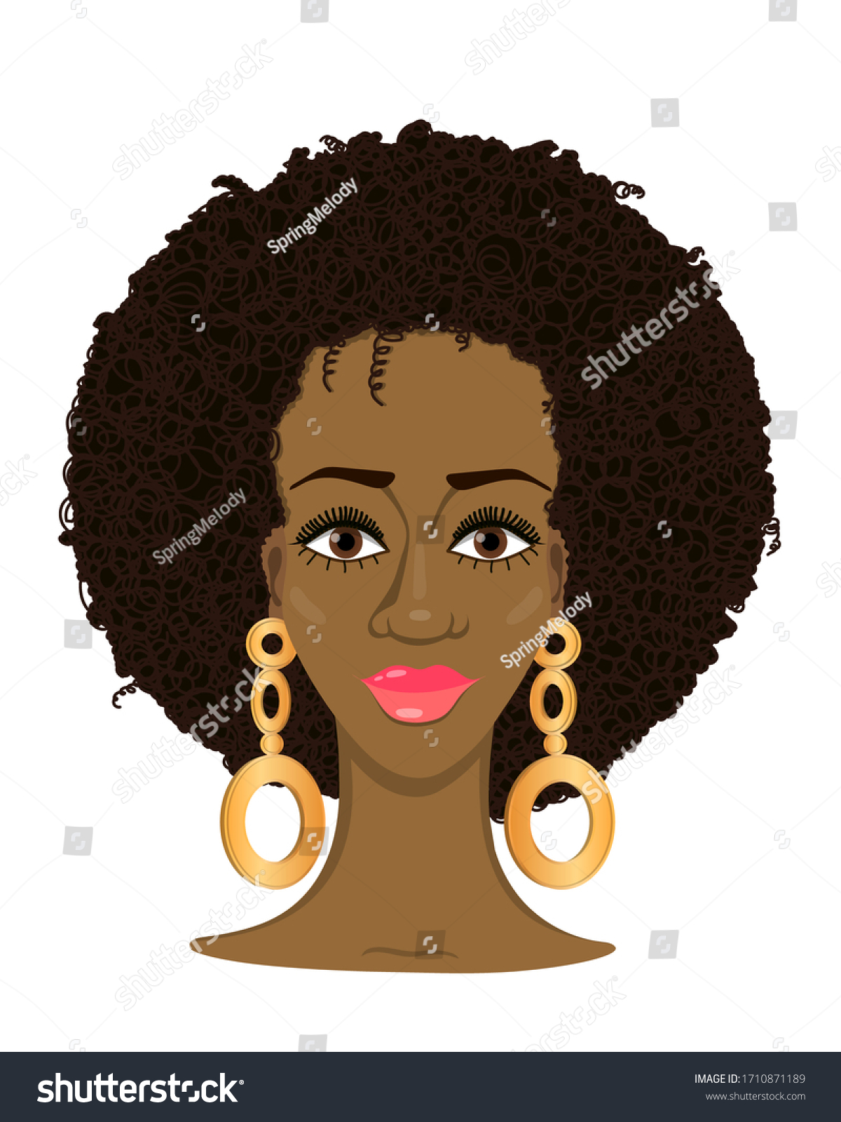 Portrait Beautiful African Girl Curly Hairstyle Stock Vector (Royalty ...