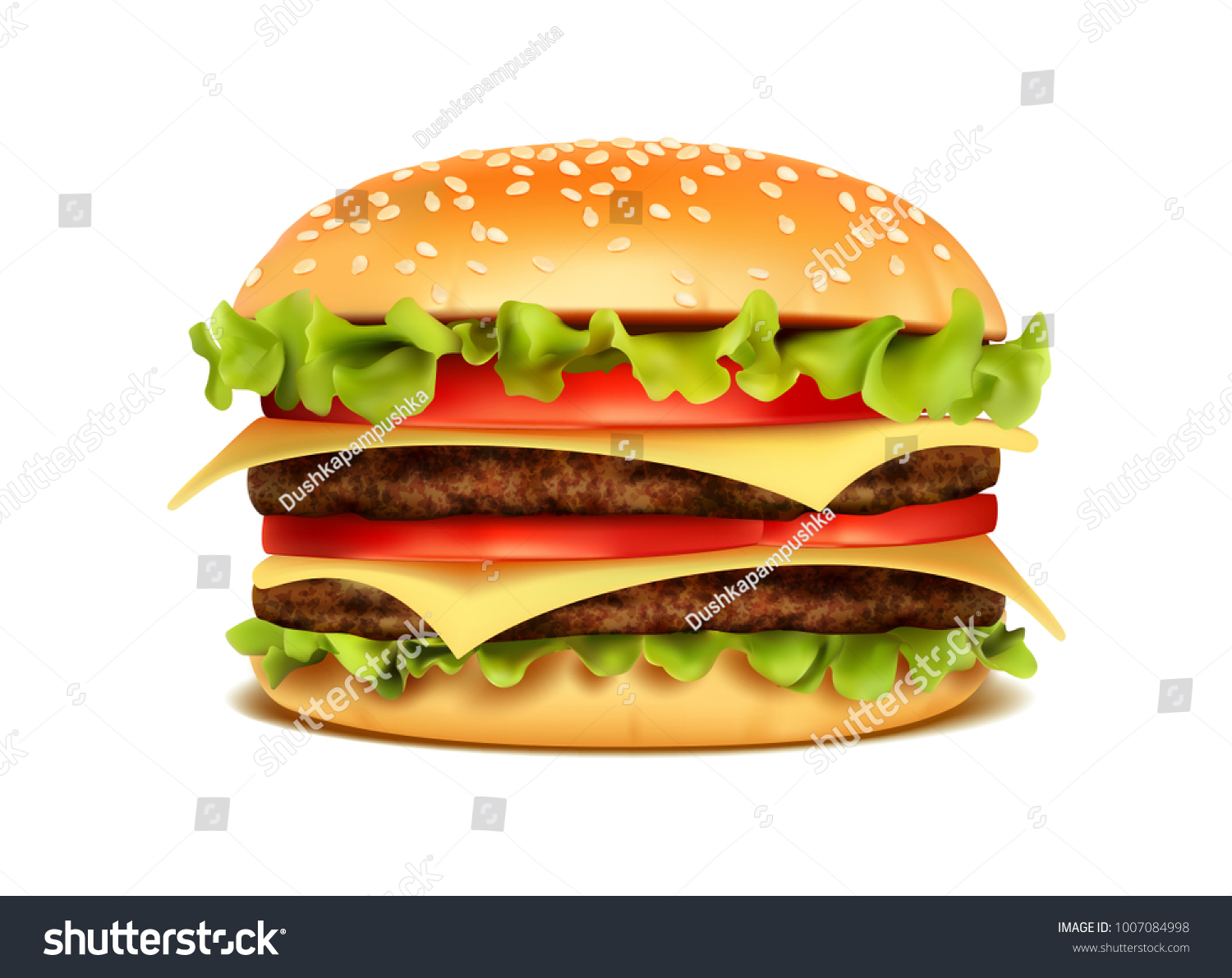 Realistic Hamburger Classic Burger American Cheeseburger Stock Vector Royalty Free 1007084998 8054