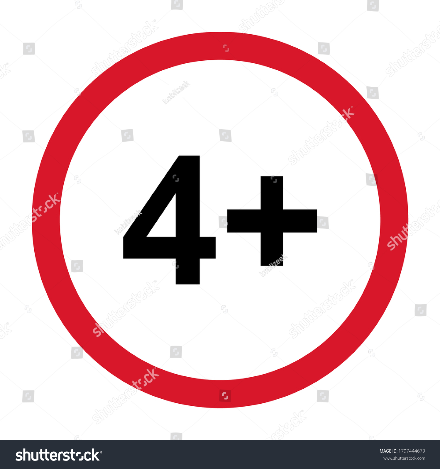 SVG of 4 restriction flat sign isolated on white background. Age limit symbol. No under four years warning illustration svg