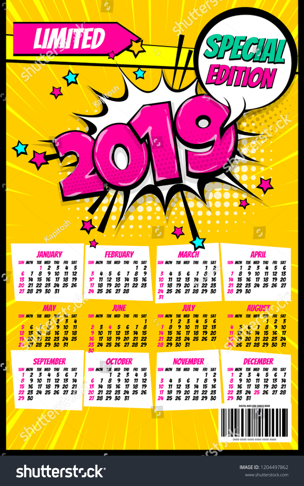 2019 Retro Comics Book Calendar Template Stock Vector (Royalty Free 2019 Retro Comics Book Calendar Template Stock Vector (Royalty Free