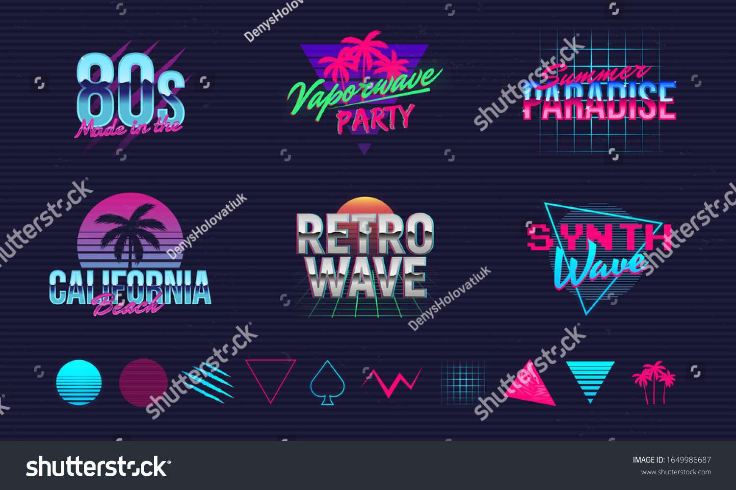 SVG of 6 Retro neon logo templates and 10 trendy elements to create your own design. Print for t-shirt, banner, poster, cover, badge and label. Retro 80's typography design. Vector illustration svg