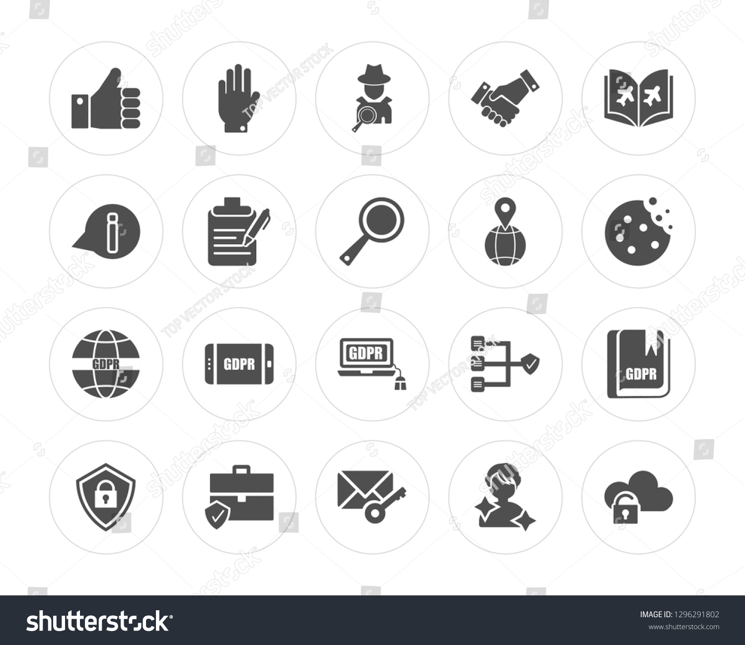SVG of 20 Right to objection, Letter, Portfolio, Shield, Plain, Address, GDPR, Consent modern icons on round shapes, vector illustration, eps10, trendy icon set. svg
