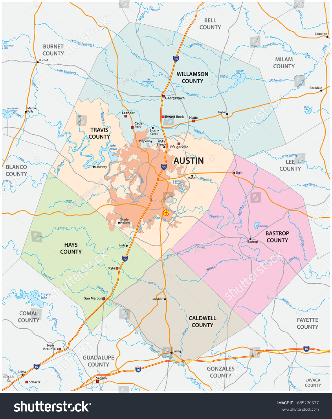 Austin Texas Road Map Road Administrative Vector Map Greater Austin Stock Vector (Royalty Free)  1685220577 | Shutterstock