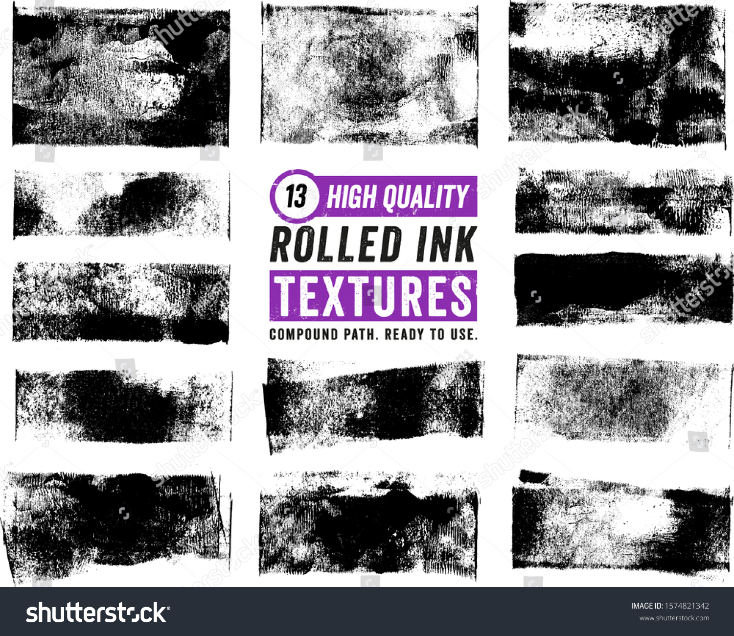 13 Rolled Ink Rectangle Textures: vector de stock (libre de regalías