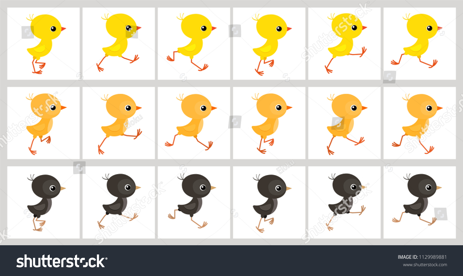 Vektor Stok Running Colorful Chickens Sprite Sheet Isolated (Tanpa ...