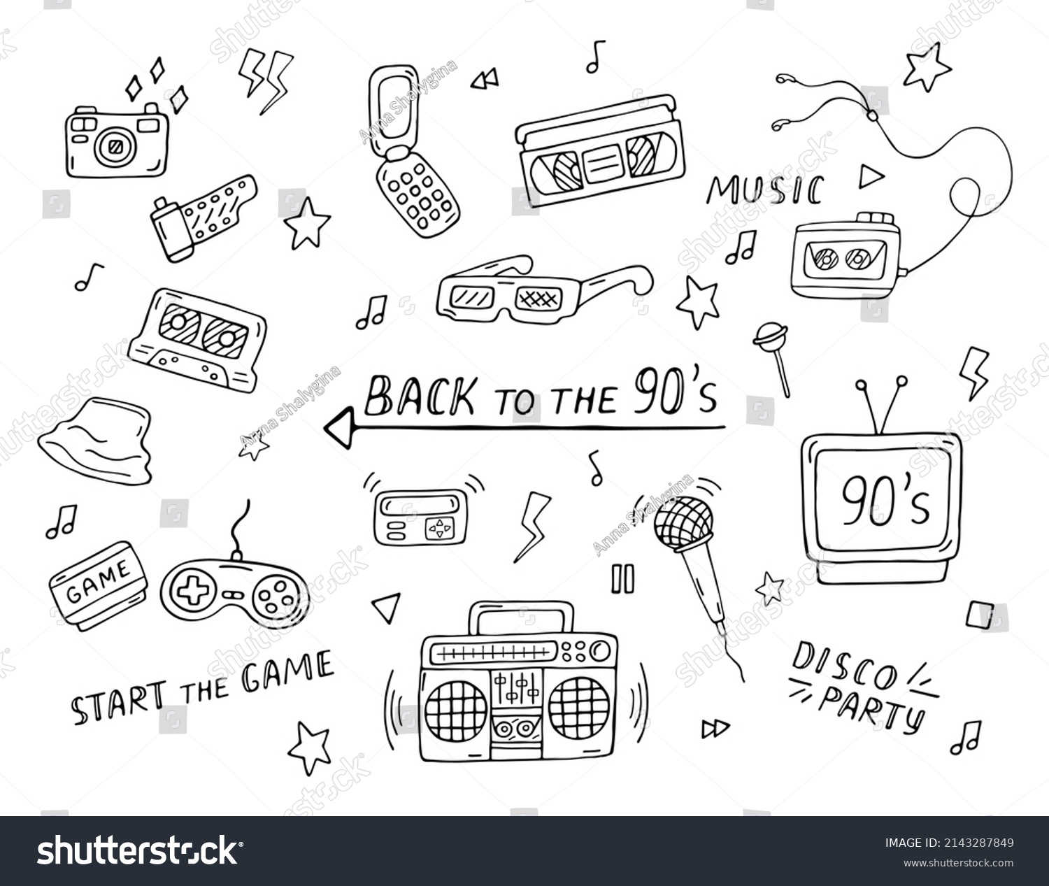 90s Doodle Set Vector Collection Retro Stock Vector (Royalty Free ...