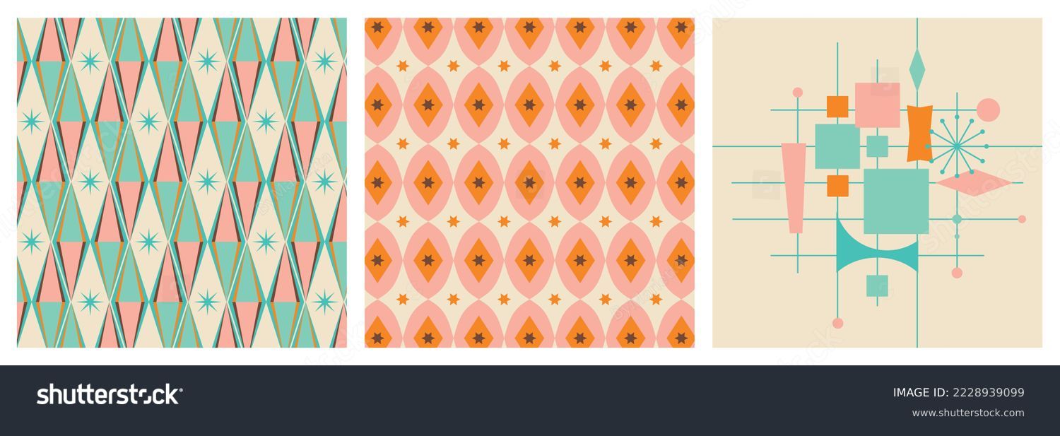 SVG of 50s Mid Century Modern Pattern Bundle Set, 1950s Atomic Patterns svg