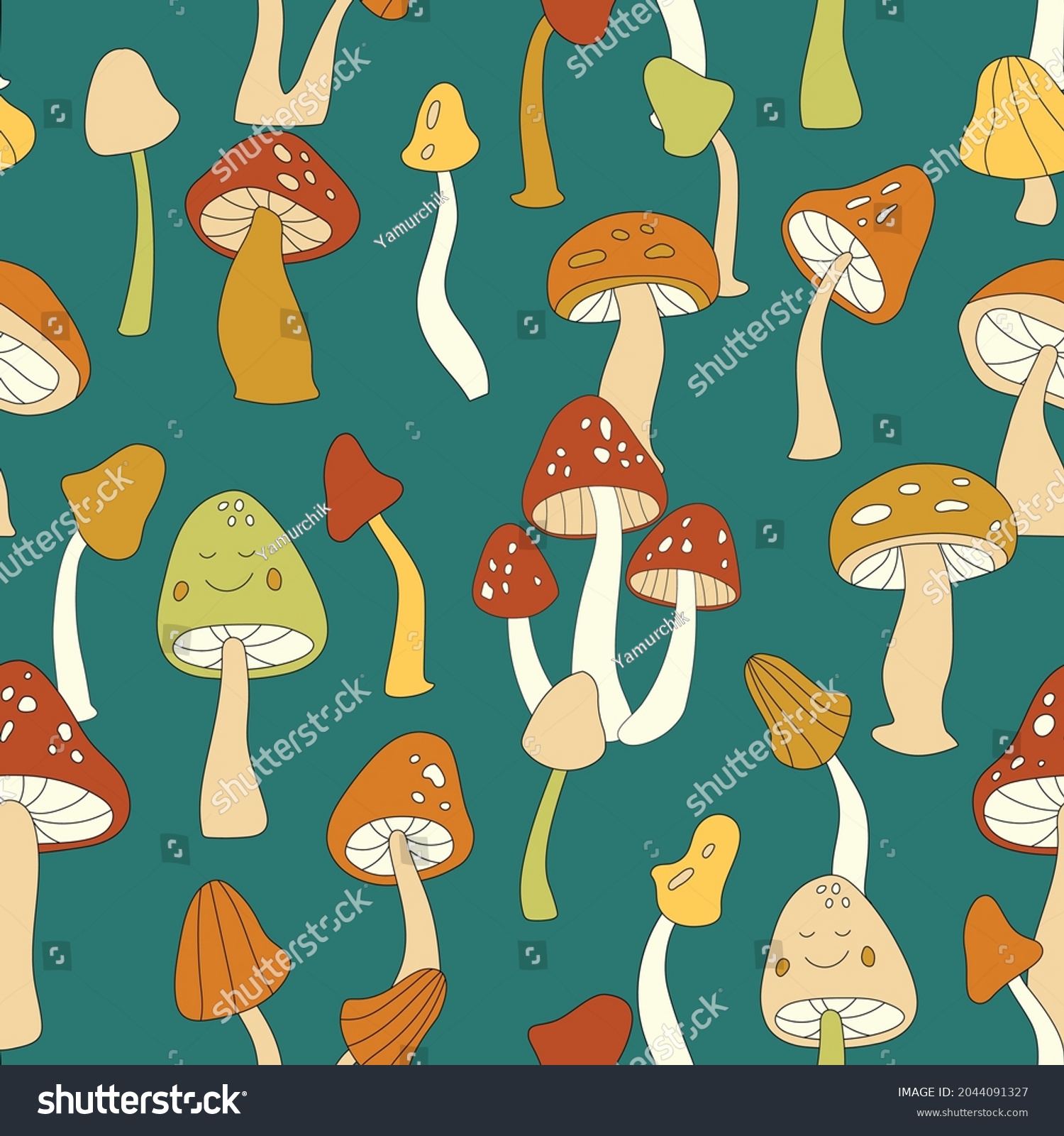 70s Retro Mushroom Vector Seamless Pattern Stock Vector Royalty Free 2044091327 0991