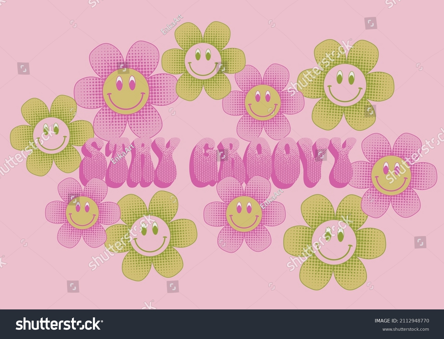 70s Retro Smiling Daisy Flower Illustration Stock Vector Royalty Free 2112948770 9136