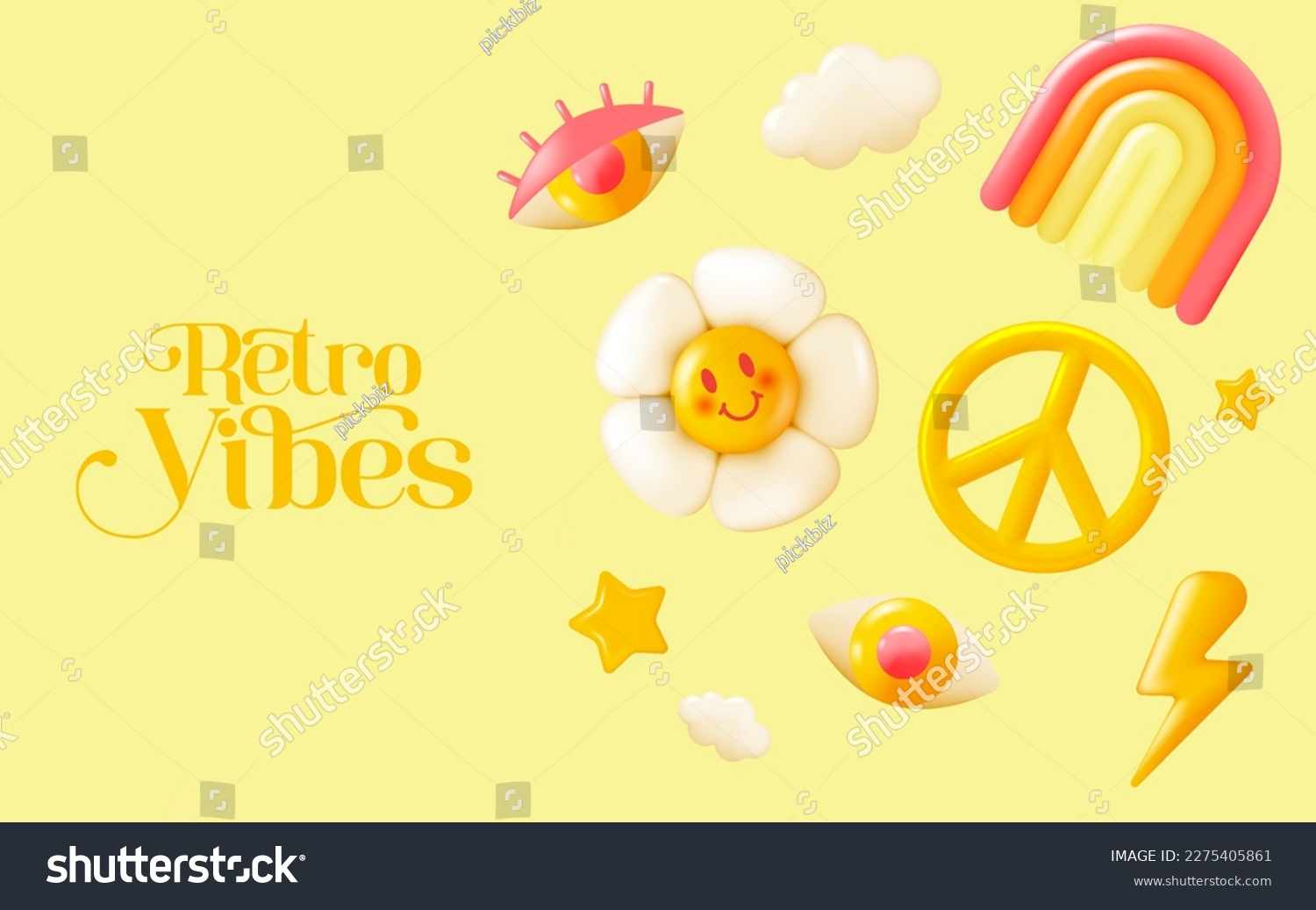 SVG of 70s retro vibes icons with retro color scheme 3d realistic vector illustration set svg