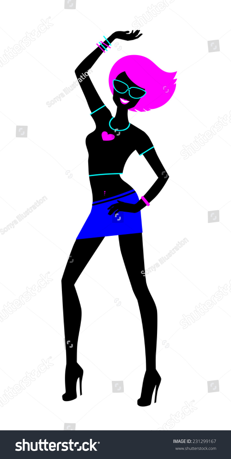 90s Style Silhouette Dancing Girl Vector Stock Vector 231299167