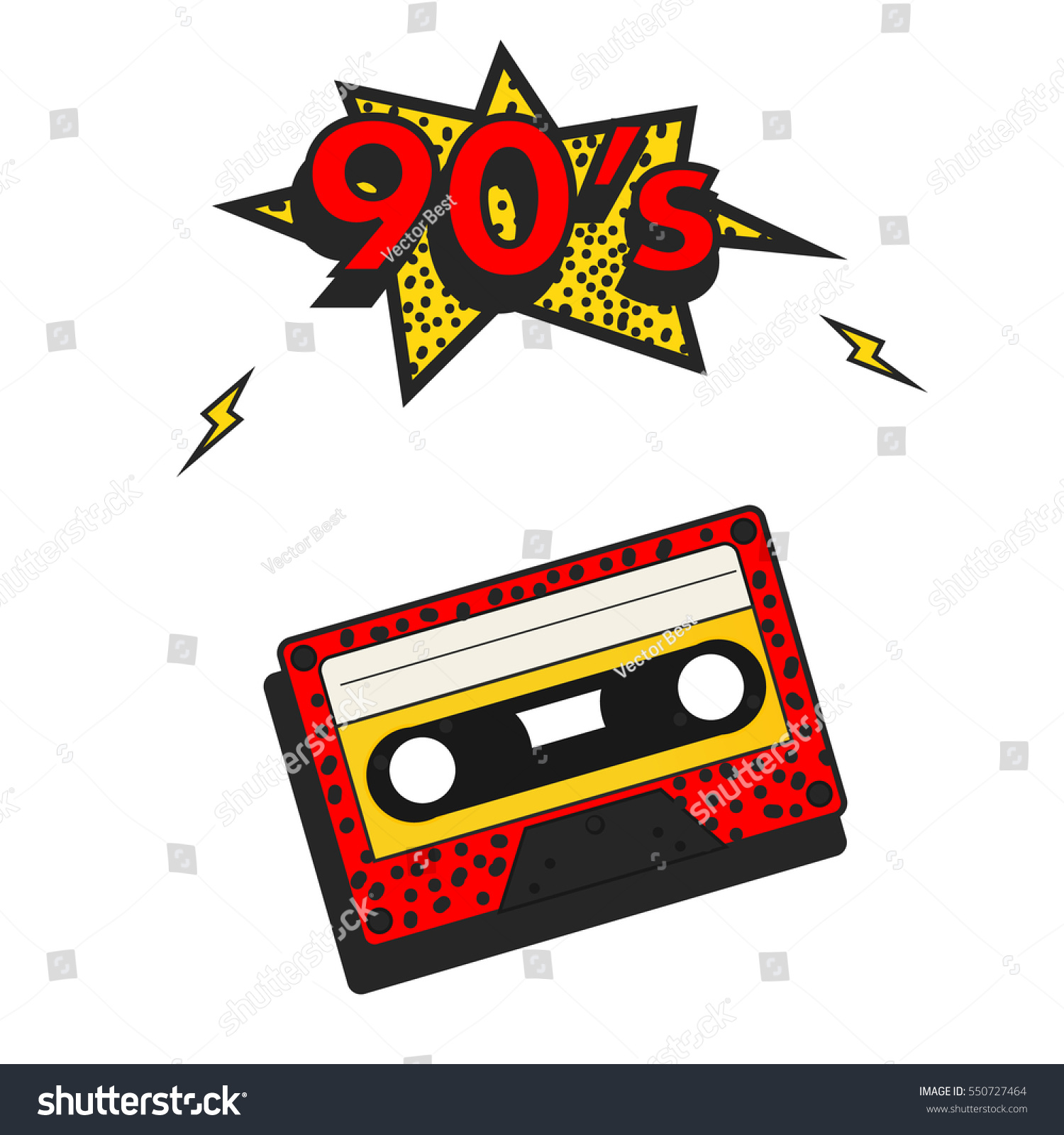 90s Style Yellow Numbers Cassette Tape Stock Vector (Royalty Free ...