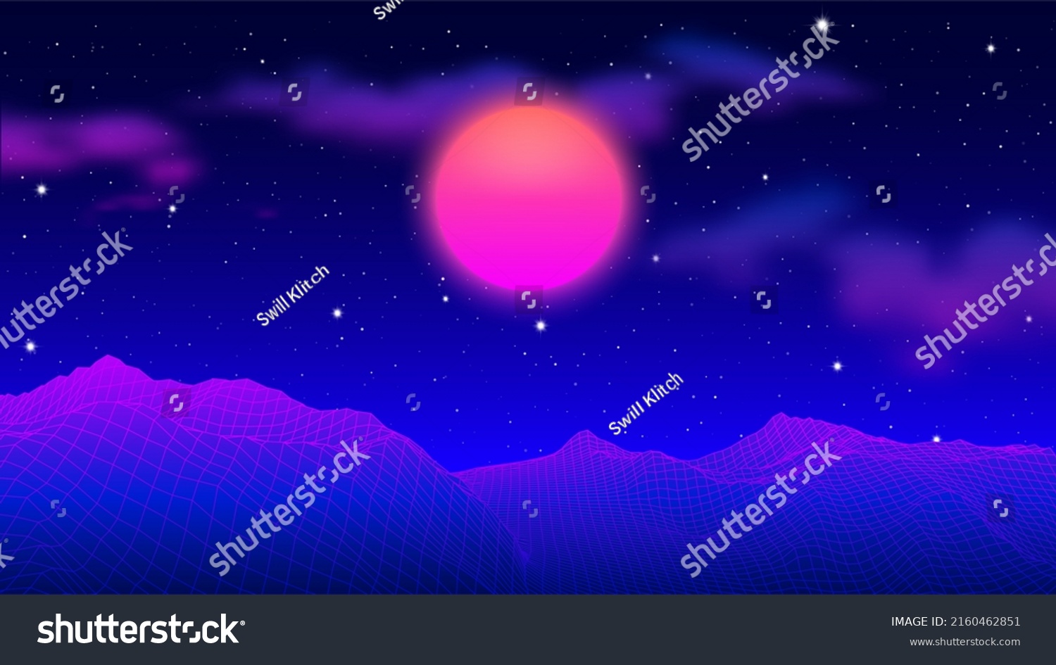 S Synthwave Styled Landscape Blue Grid Stock Vector Royalty Free Shutterstock