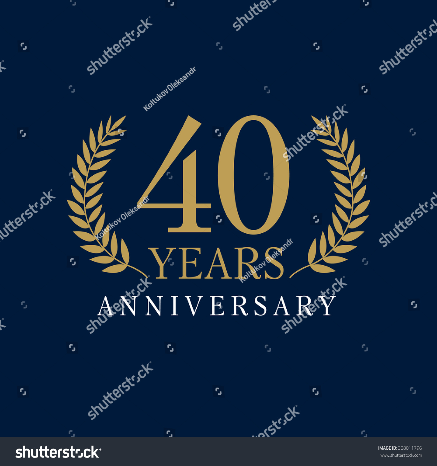 SVG of 40s years old luxurious logo. Anniversary year of 40 th vector gold colored template framed of palms. Greetings ages celebrates. Celebrating laurel branches. 4 th place symbol of victory and success. svg