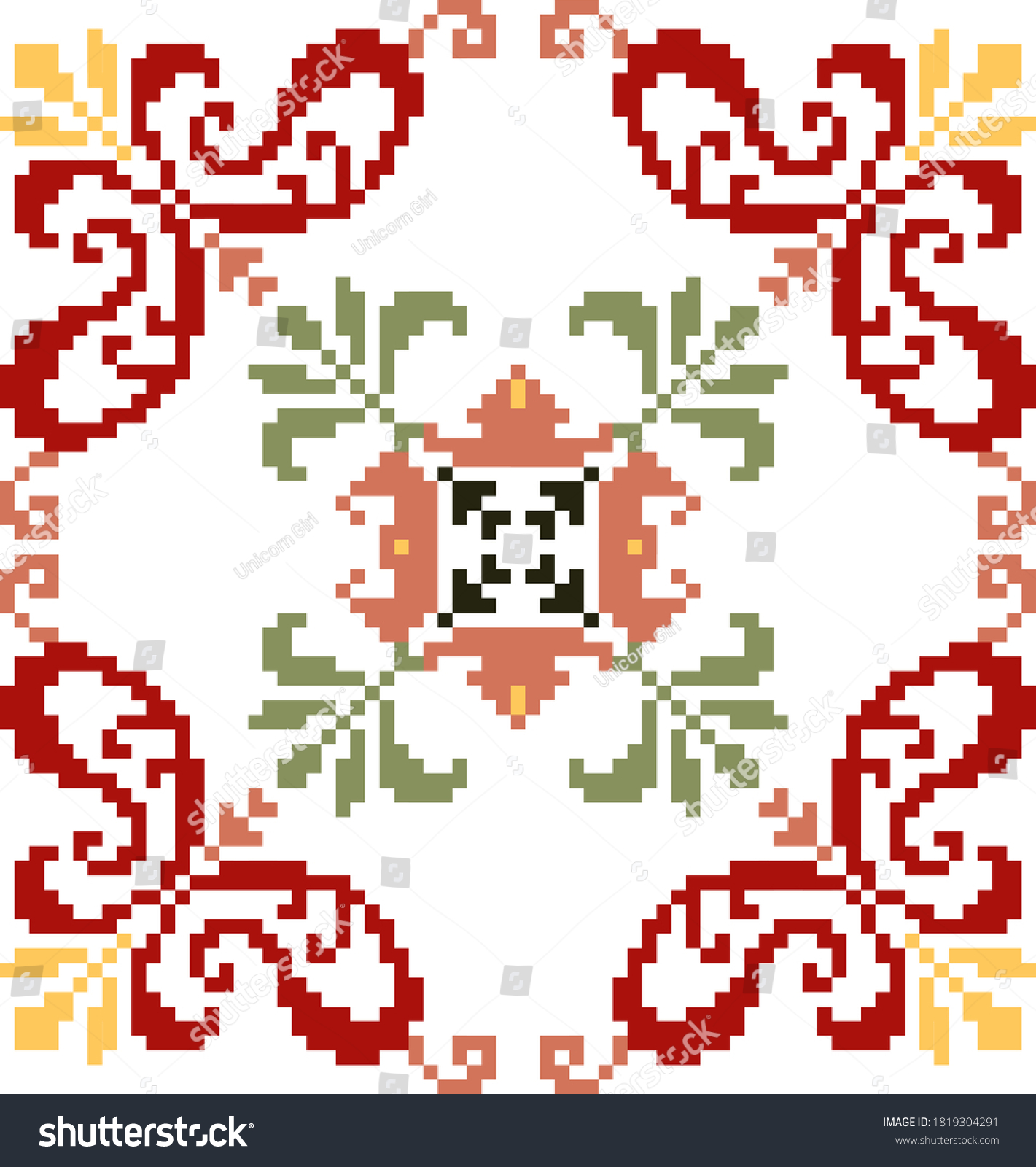 SVG of 
Scheme for cross-stitch flowers with leaves in red and green svg
