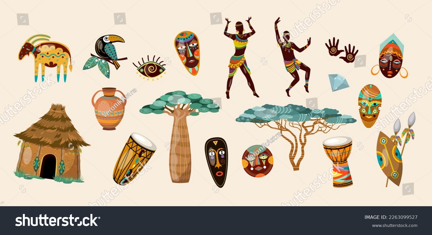 SVG of 
Set Africa items symbols people animals. Isolate on a white background. Vector illustration. svg