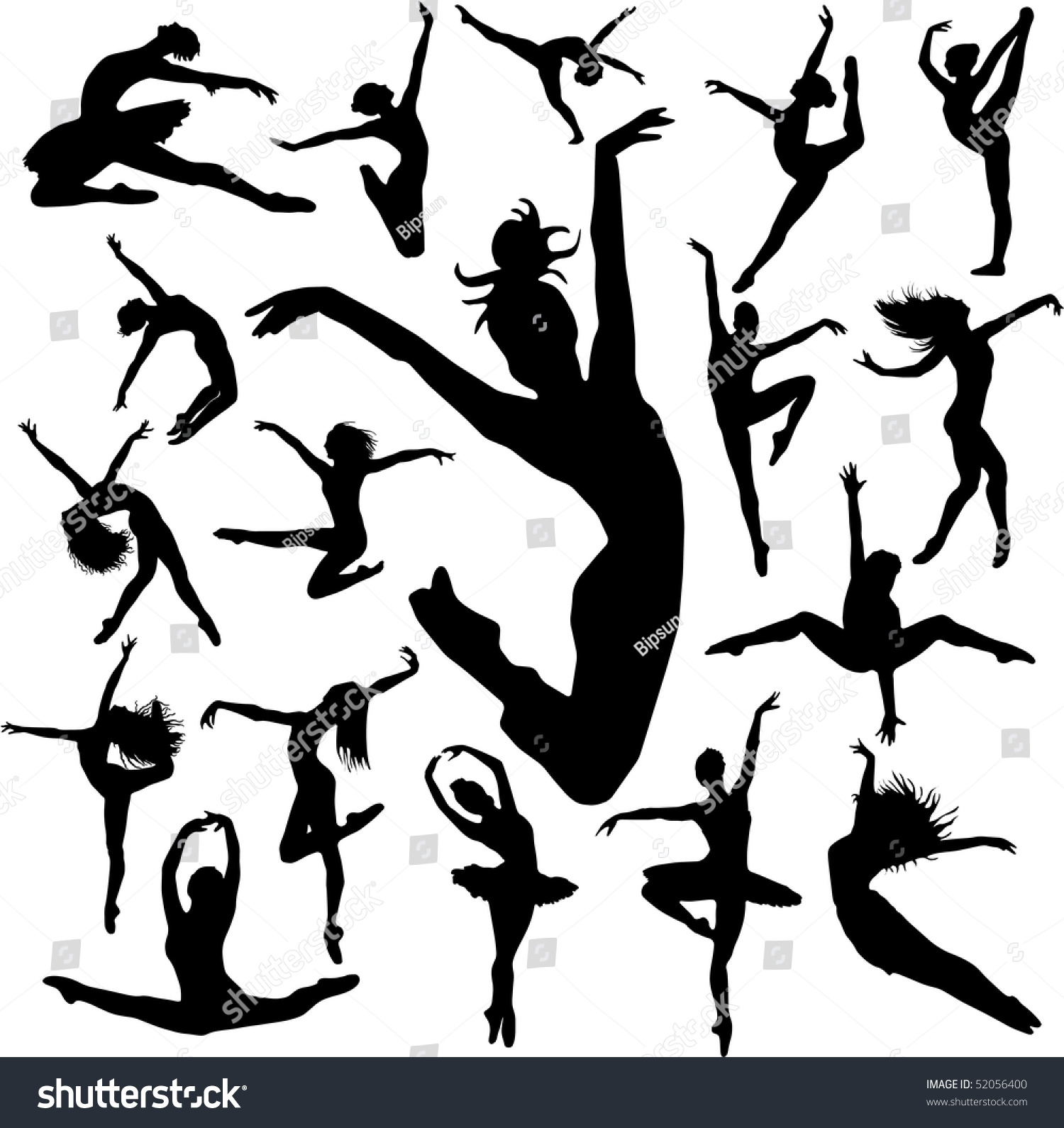 Set Dance Girl Ballet Silhouettes Vector - 52056400 : Shutterstock