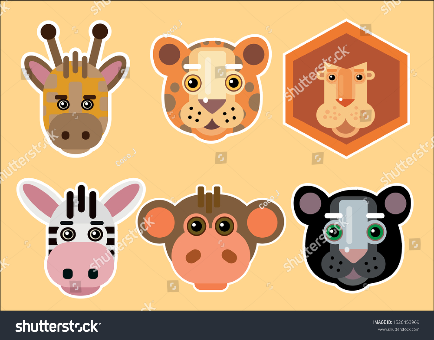 Set Baby Animal Stickers Collection Icons Stock Vector (Royalty Free