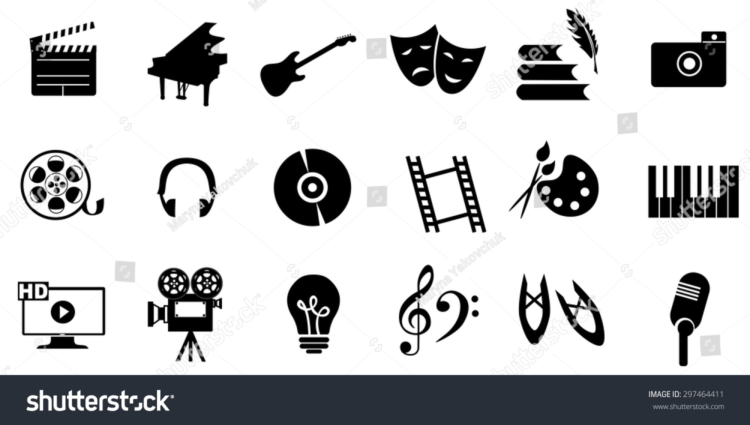 SVG of 
set of icons dedicated to arts: painting, music, literature, ballet, theater and cinema.
 svg
