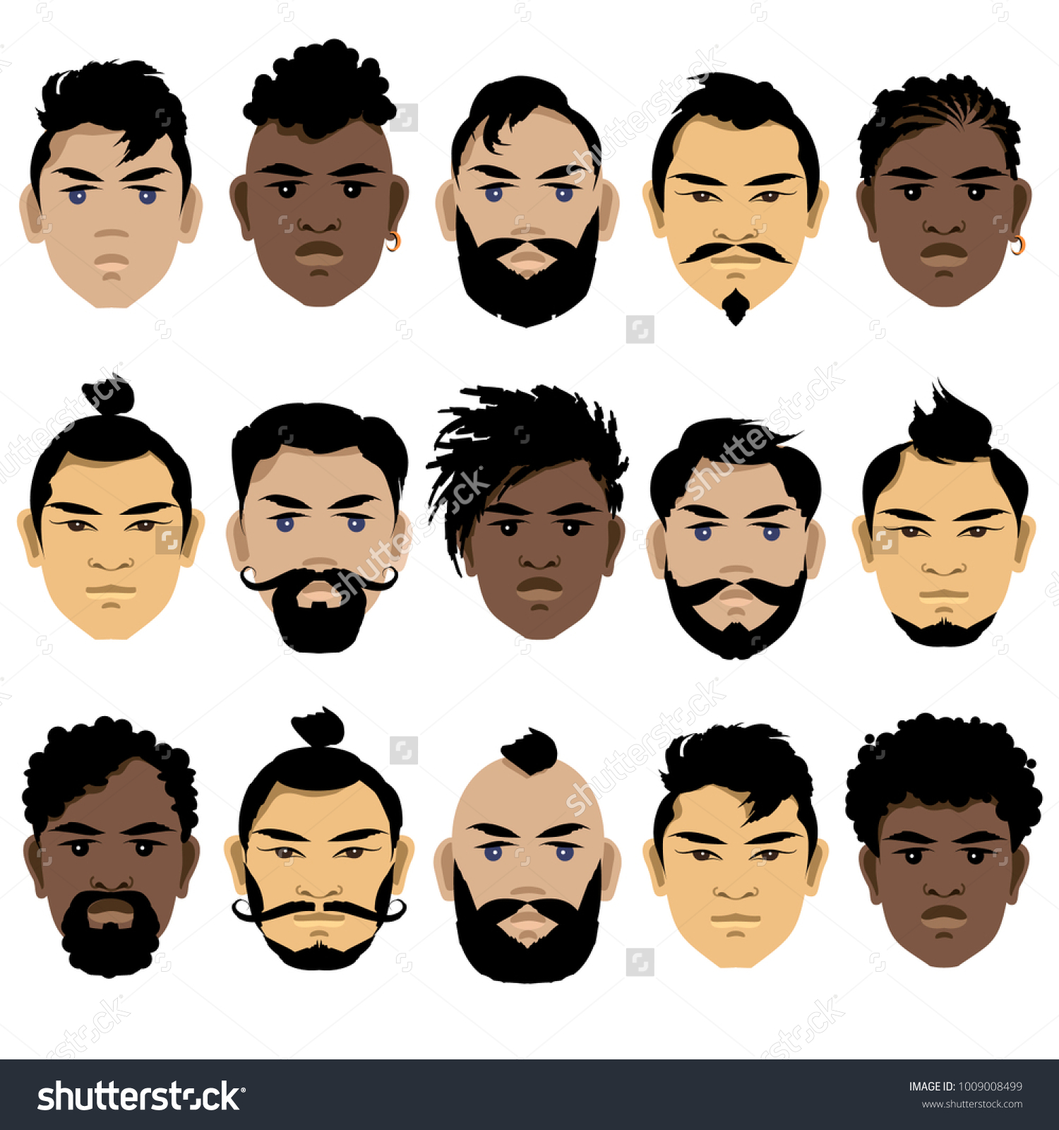Set Mens Faces Different Races Hairstyles Stock Vector Royalty Free 1009008499 Shutterstock 9806