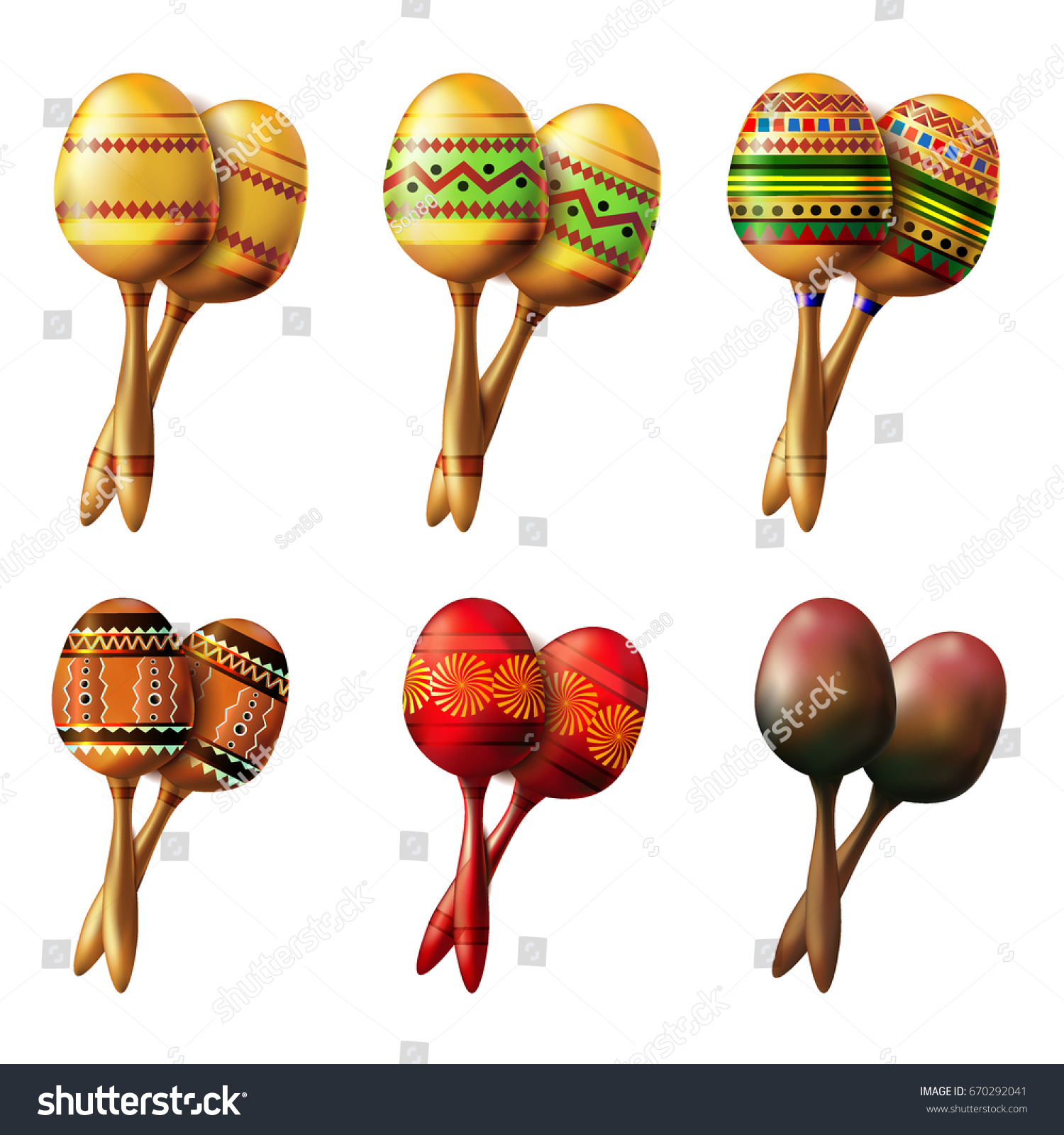 Set Mexican Maracas Musical Instrument Maracas Stock Vector Royalty