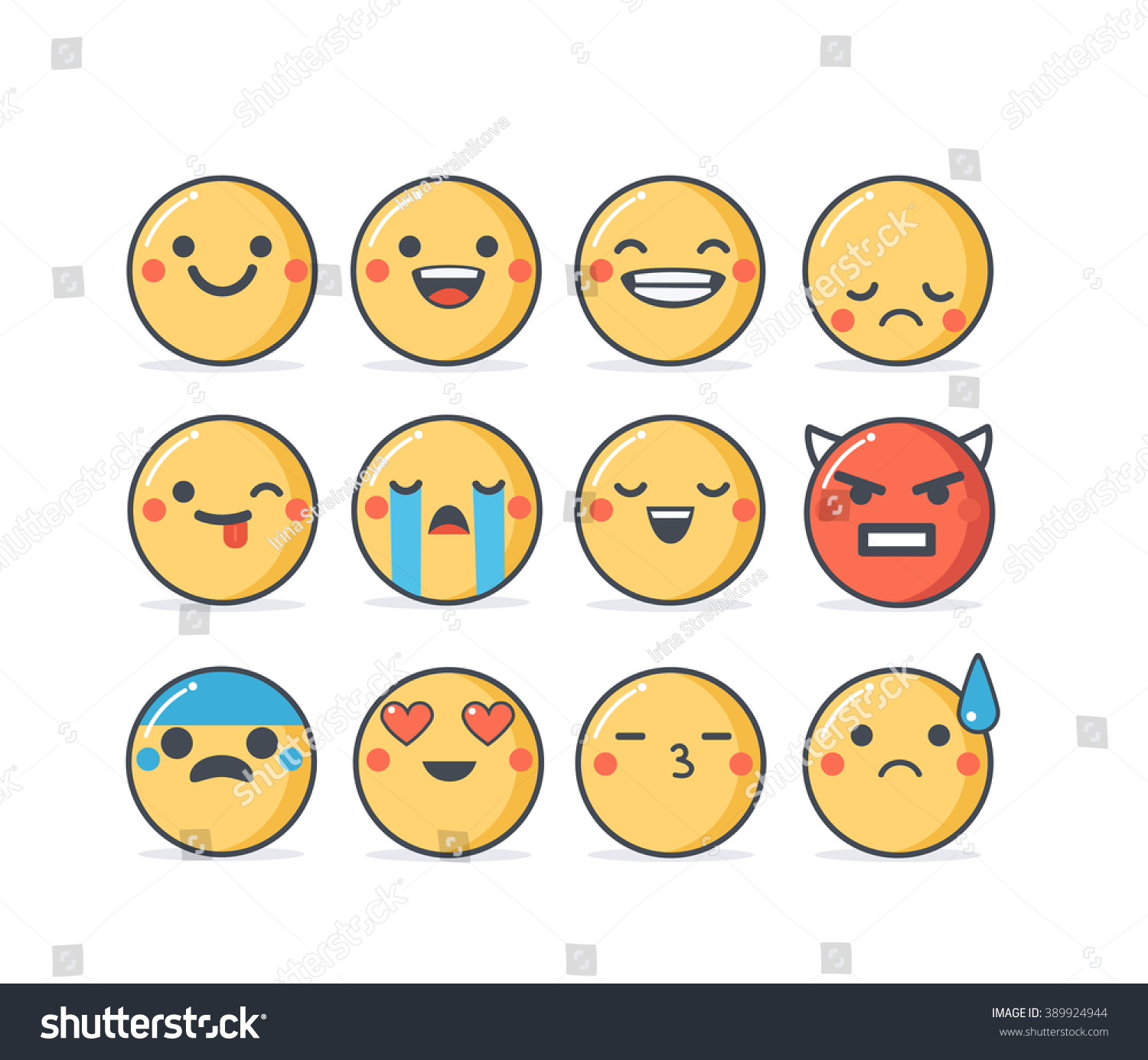 Set Vector Emoticons Line Style Emoji Stock Vector Royalty Free