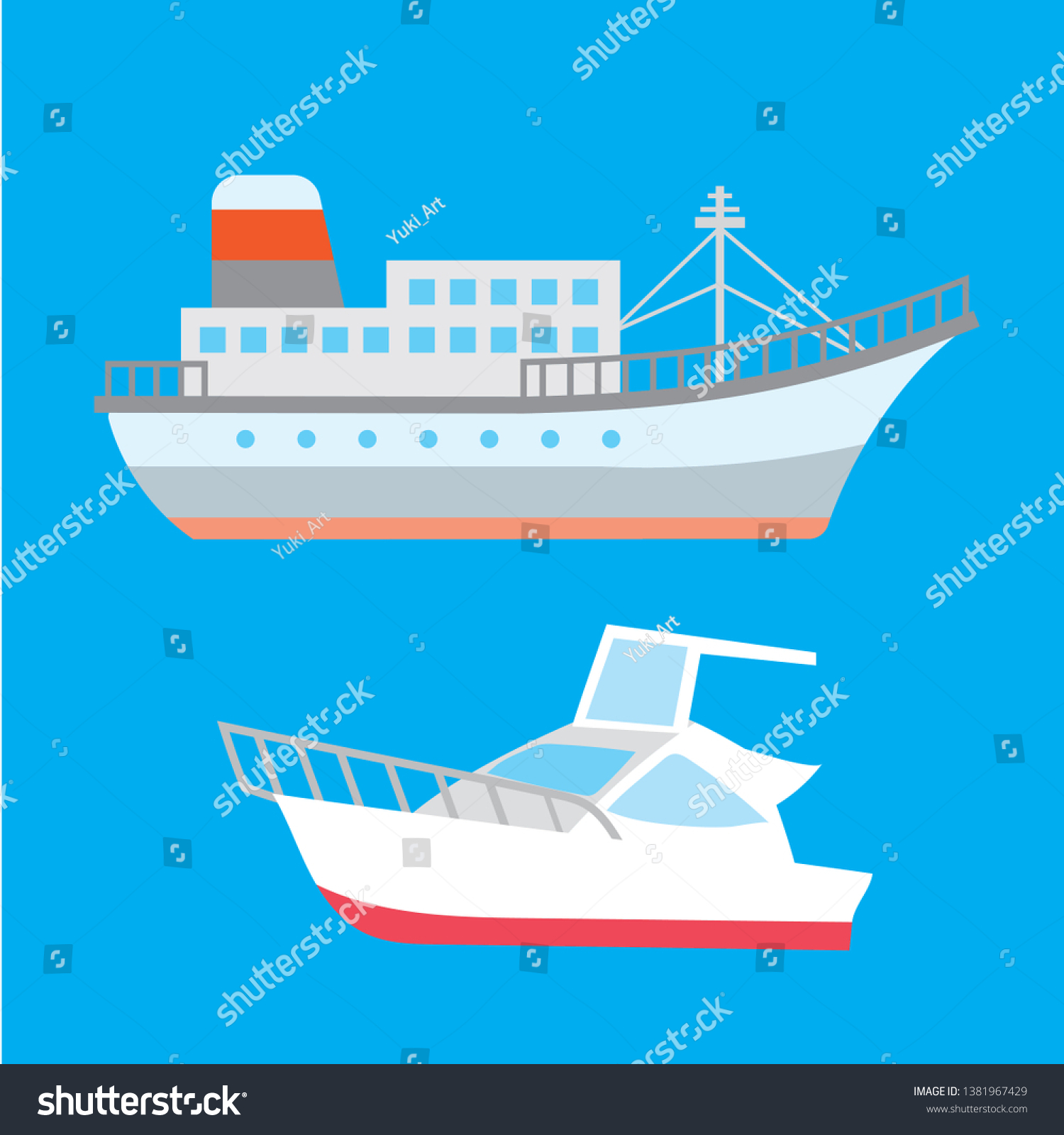 2 Ship Vector Illustrtion Blue Backgroundvector Stock Vector (Royalty ...