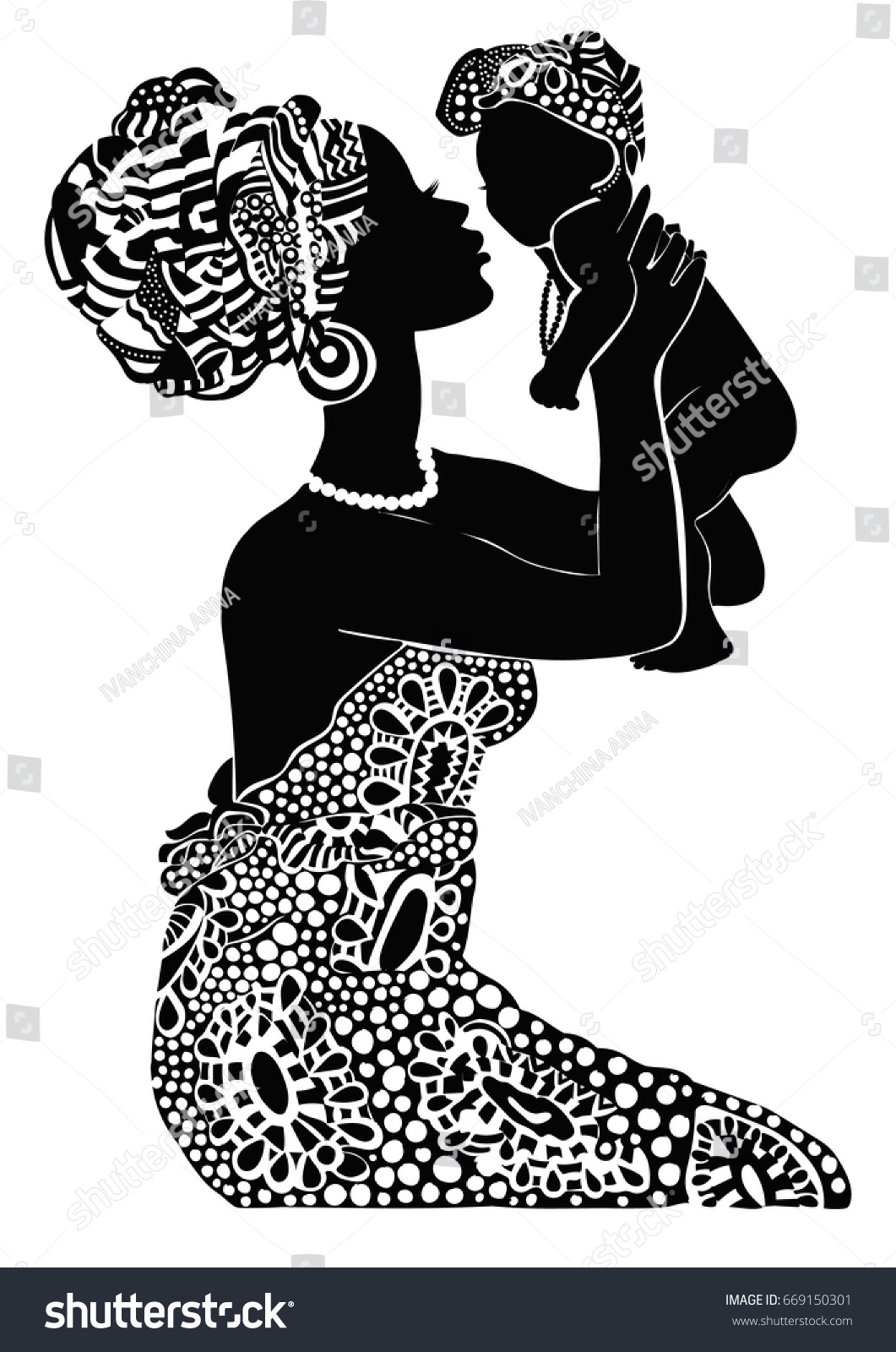 Silhouette Beautiful African Girl Baby Stock Vector Royalty Free
