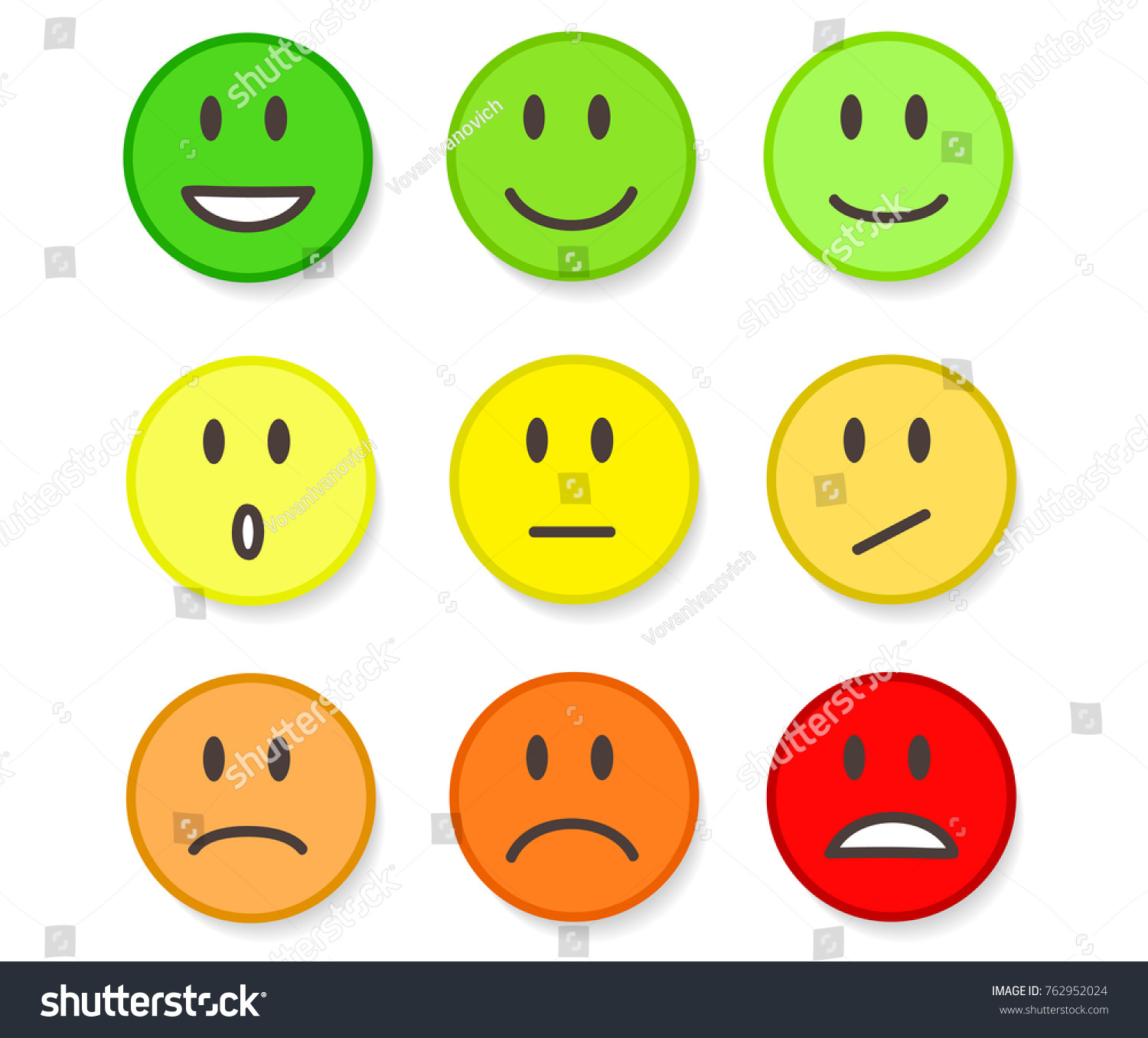 9 Smileys Mood Color On White Stock Vector (Royalty Free) 762952024