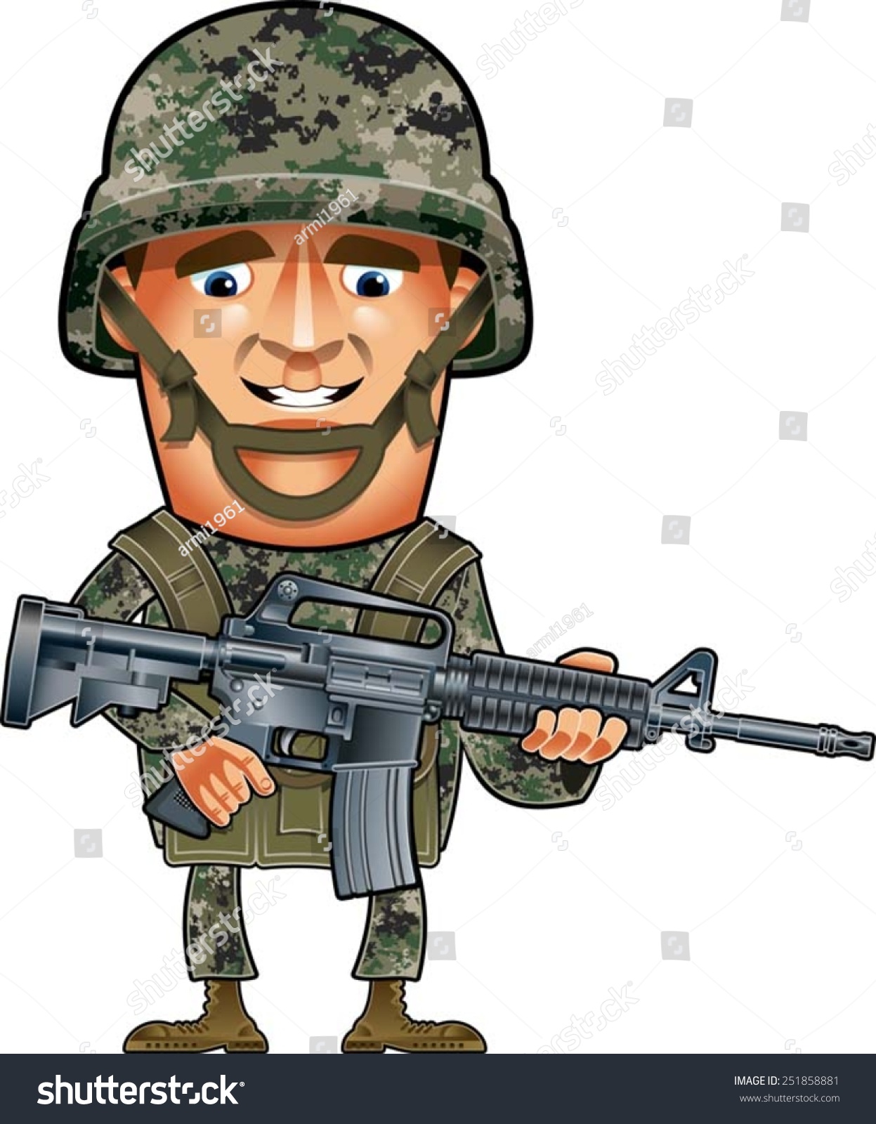 Soldier Helmet Assault Rifle Stock Vector 251858881 - Shutterstock