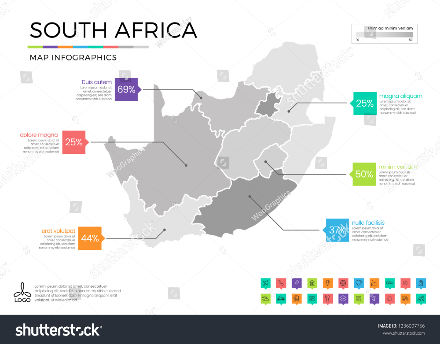 South Africa Map Infographics Editable Separated Stock Vector Royalty Free 1236007756 5638