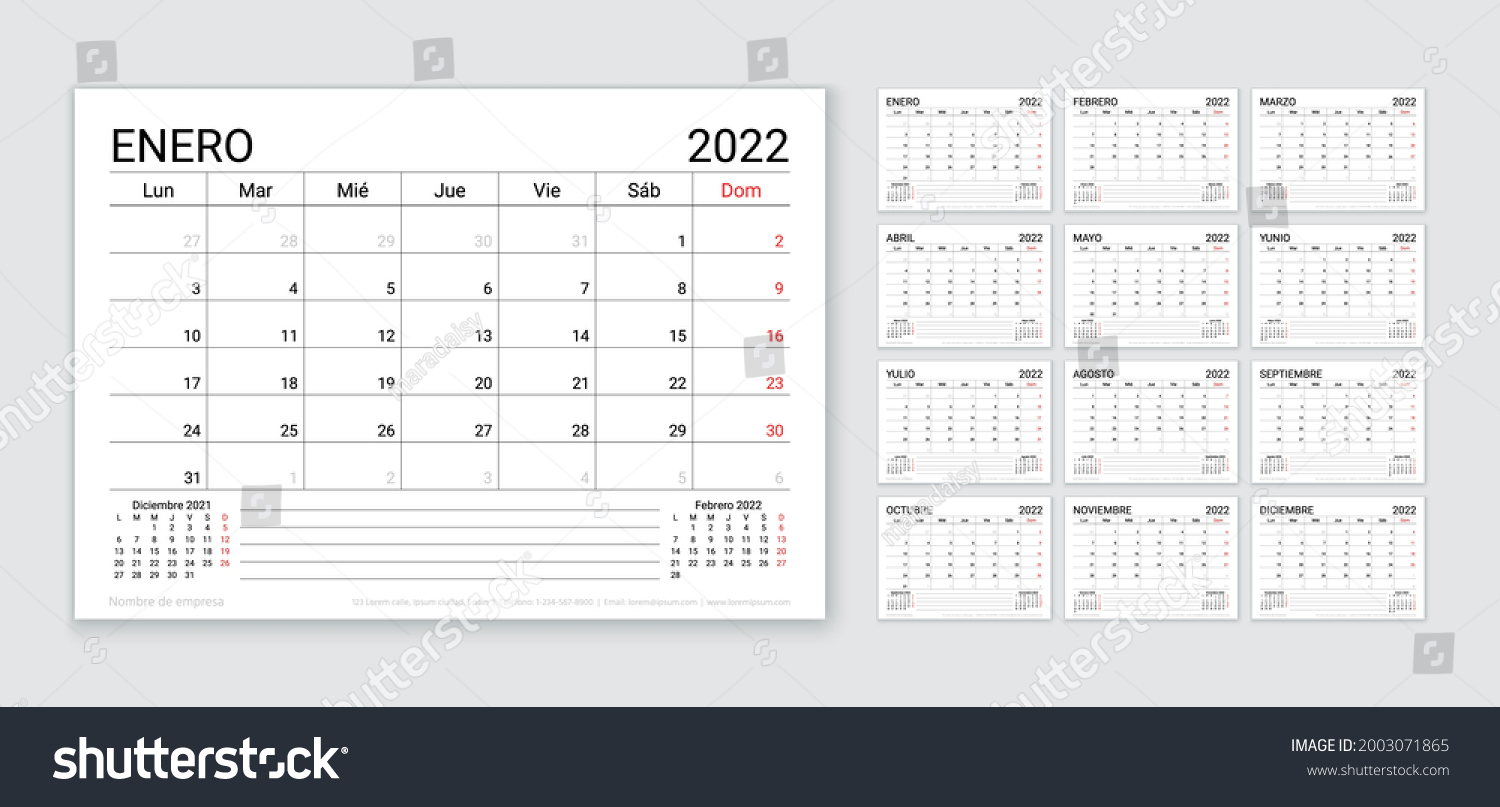 2022 Spanish Calendar Planner Template Table Stock Vector (Royalty Free ...
