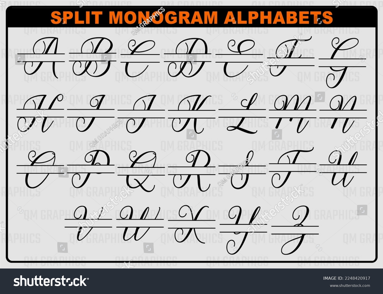 SVG of 26 Split Monogram Alphabet SVG, EPS, DXF, png, Split Frame Alphabet, Cut File for Cricut, Silhouette, 26 Individual Cut Files svg