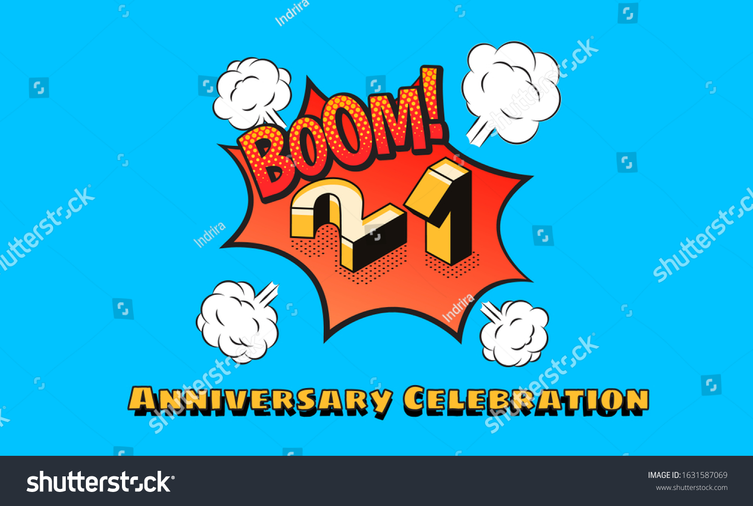 SVG of 21st anniversary background comic theme with blue background and isometric numeric, editable vector eps 10 svg