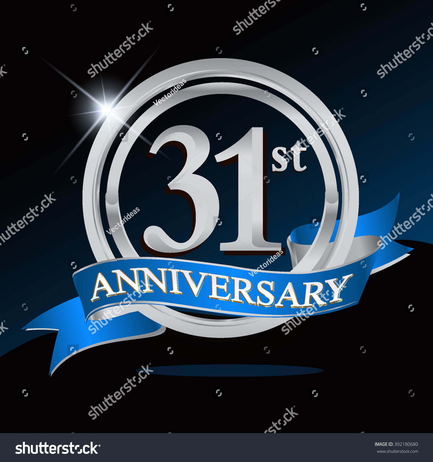 31st Anniversary Logo Blue Ribbon Silver Stock Vector Royalty Free 392180680 3067